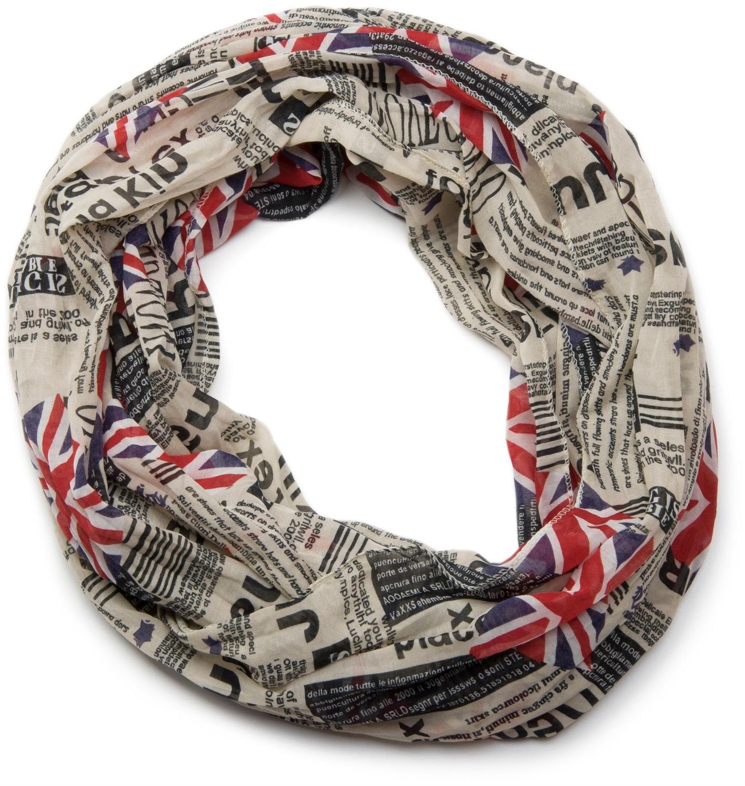 styleBREAKER Loop, (1-St), Loop mit Union Jack Newspaper Print Beige