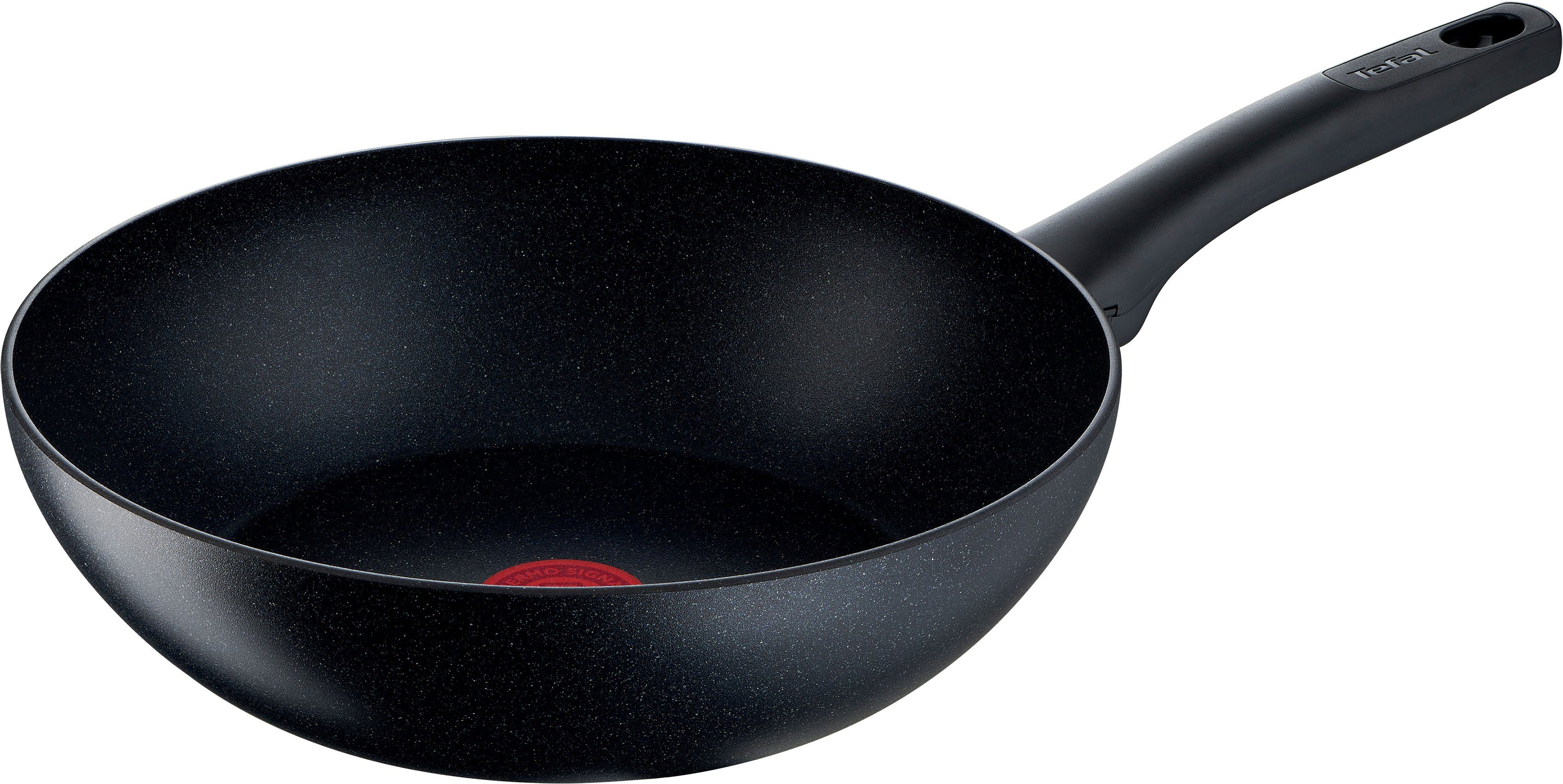 Tefal Wok Black Stone, Aluminium (1-tlg), Aluminium, Mineralia Antihaft, Thermo-Signal, alle Herdarten,Induktion