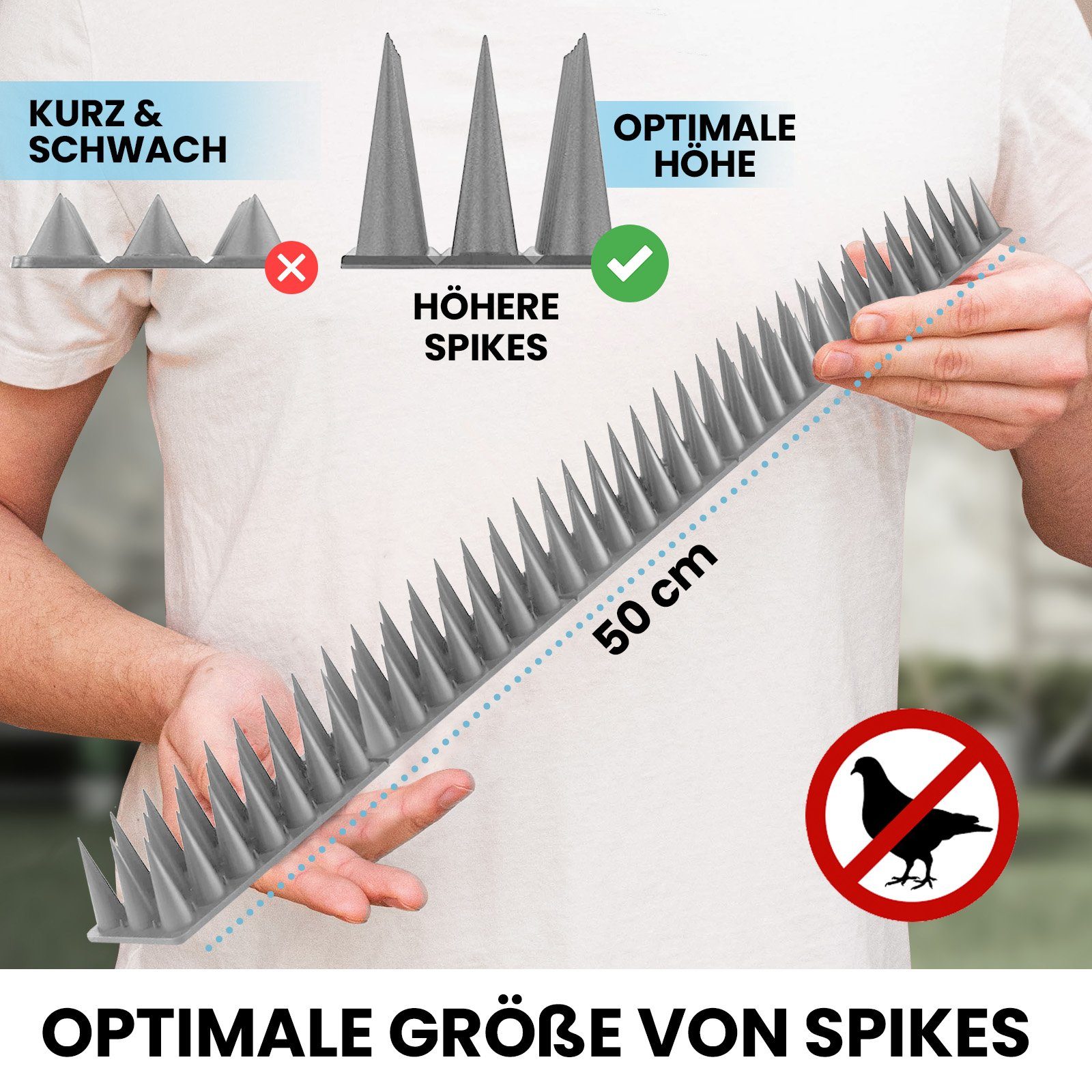 KONZEPT Taubenspikes Taubenabwehr Spikes Vogel, Katzen - für Balkon, Zaun - aus Kunststoff, 3-St., Gesamtlänge: 1,5 Meter, UV-beständig
