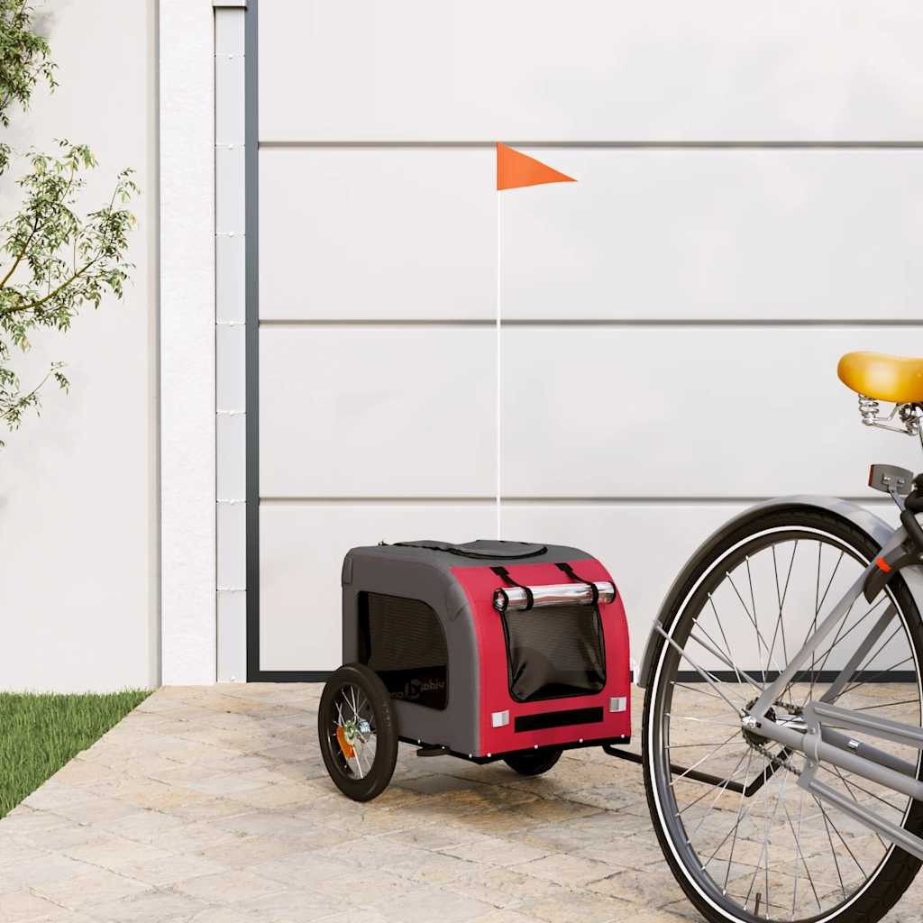 Thumbnail - vidaXL Hunde-Transportbox Fahrradanhänger Hunde Rot und Grau Oxford-Gewebe und Eisen