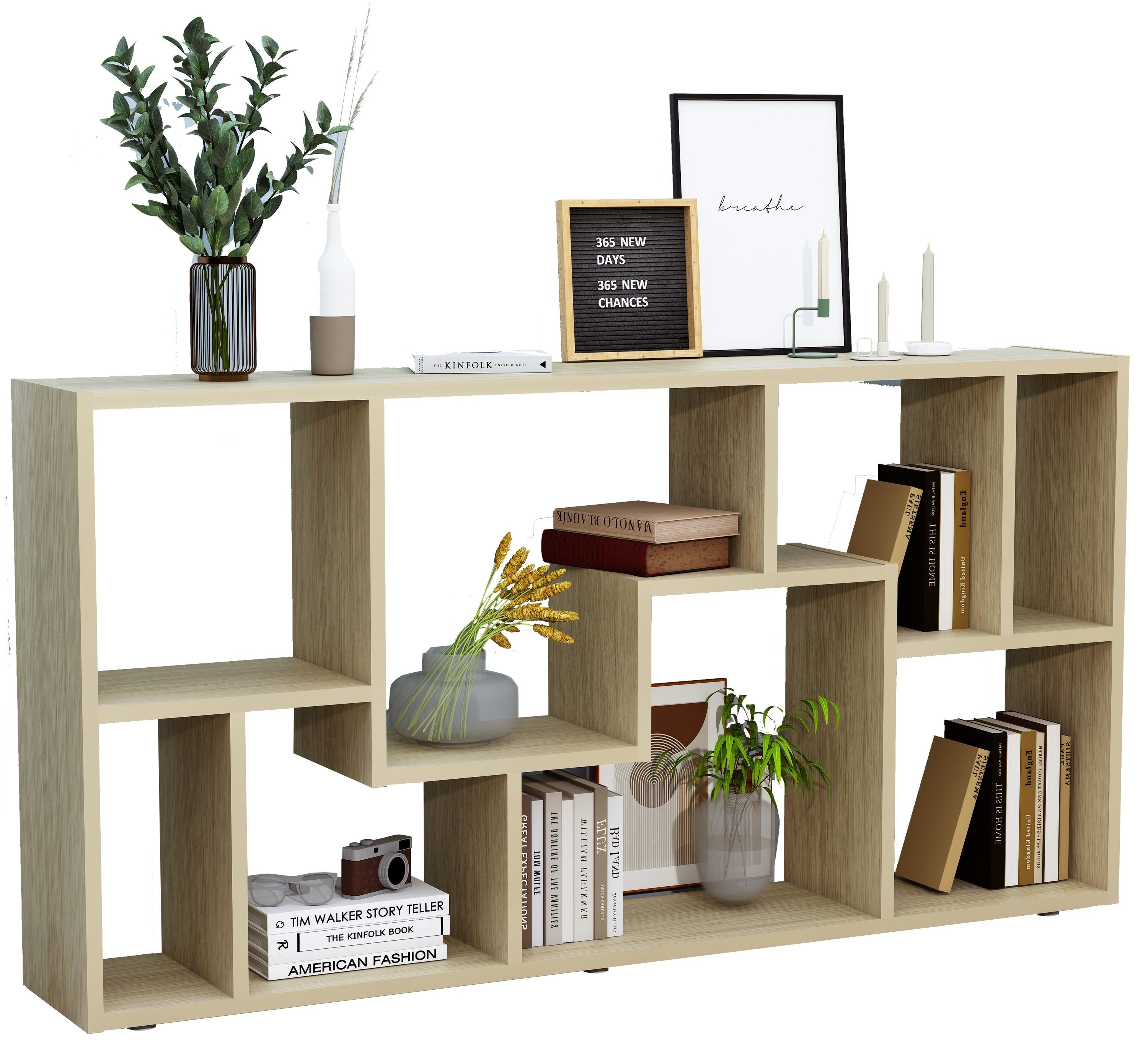 Regal 1-tlg. Bücherregal L, Lanisa Stand VCM Holz Raumteiler Standregal Honig-Eiche