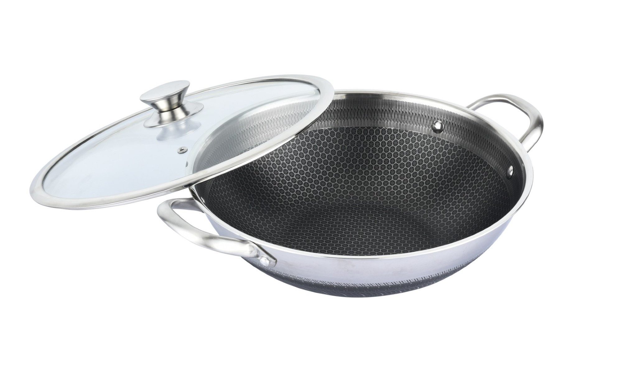 Cheffinger Wok Topf Edelstahl Wabenstruktur Ø36cm Induktion Anti Haft Kratzfest