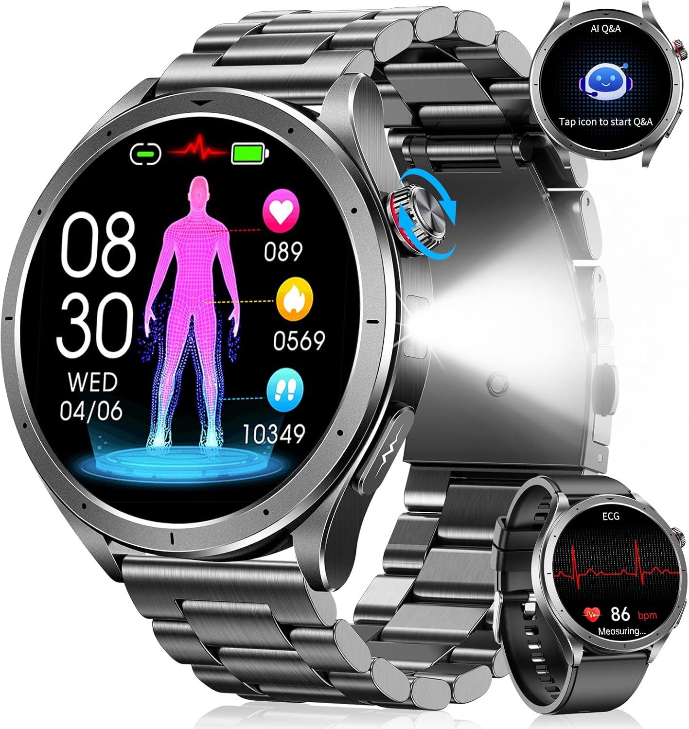 SWGOTA 2026 Neue AI Smartwatch mit EKG+PPG/HRV/Körperanalyse/Schlafmonitoring Smartwatch, 1,75 Zoll Fitnessuhr mit IP68,5ATM,1000mAh,SpO2&Blutdrucküberwachung