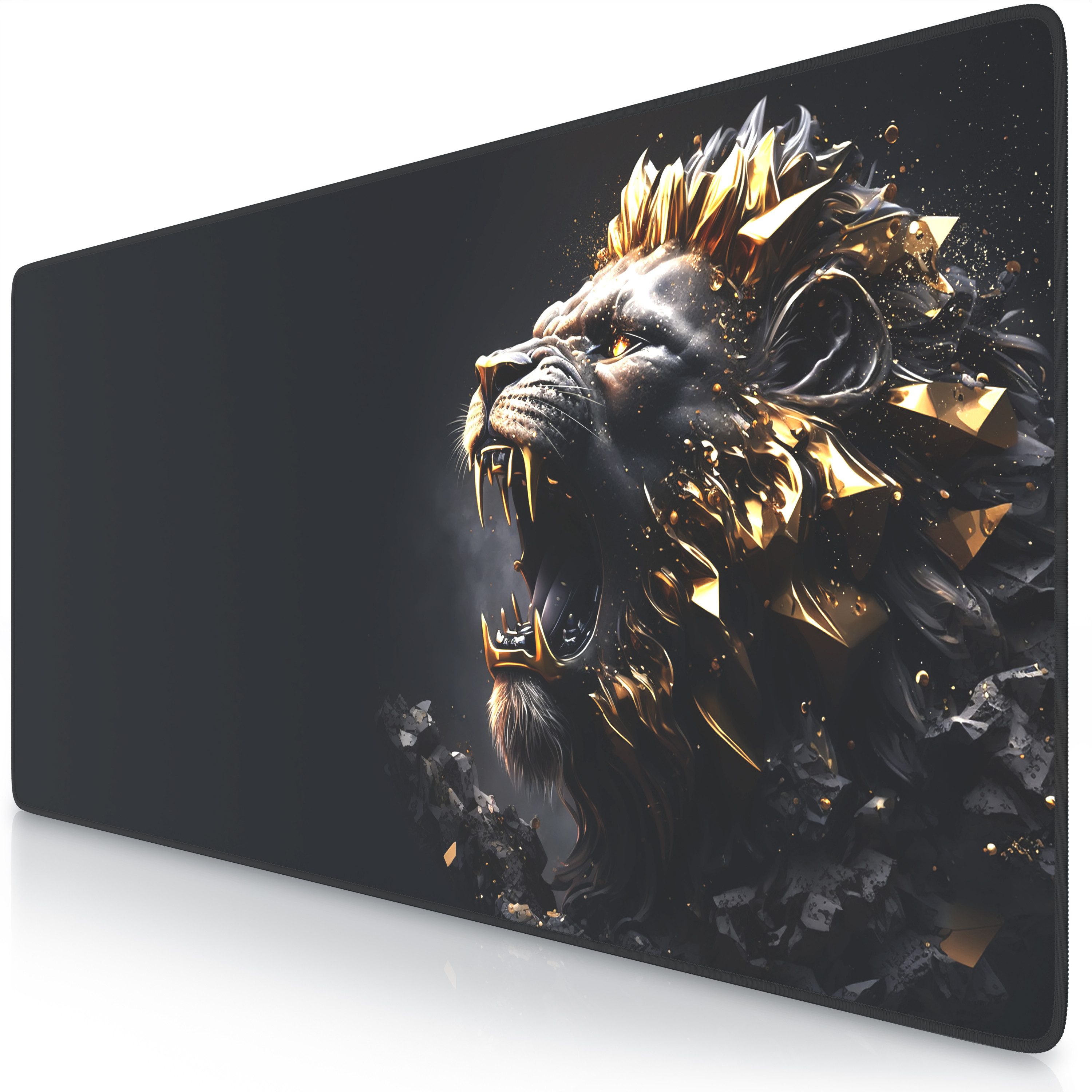 Titanwolf Gaming Mauspad XXL Speed Mousepad 900 x 400 x 3 mm, Schreibtischauflage, abwaschbar (1-St), rutschfeste Rückseite, Geschwindigkeit & Präzision, Gold Lion