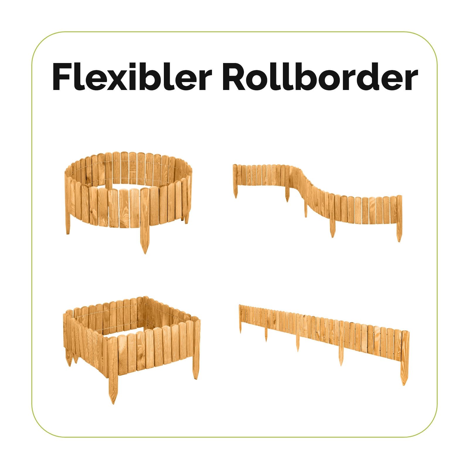 Garronda Rasenkante Beeteinfassung Holz Rollzaun Flexibler Rollborder Länge: 2m GD-0046