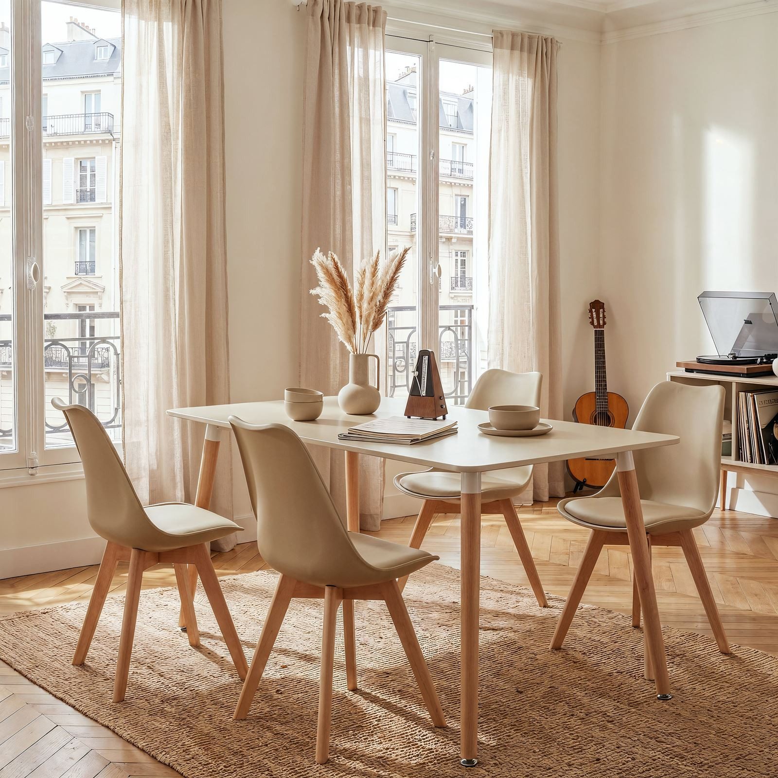 IDIMEX Essgruppe SHANNON ABBY, Esstisch klein 120x70cm mit 4 Stühlen skandinavisches Design Cremeweiß