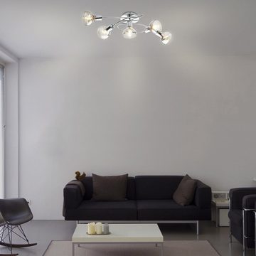 Globo Deckenstrahler, Leuchtmittel nicht inklusive, Deckenleuchte Wohnzimmerlampe 5 Flammig Metall Glas Chrom Küchenlampe