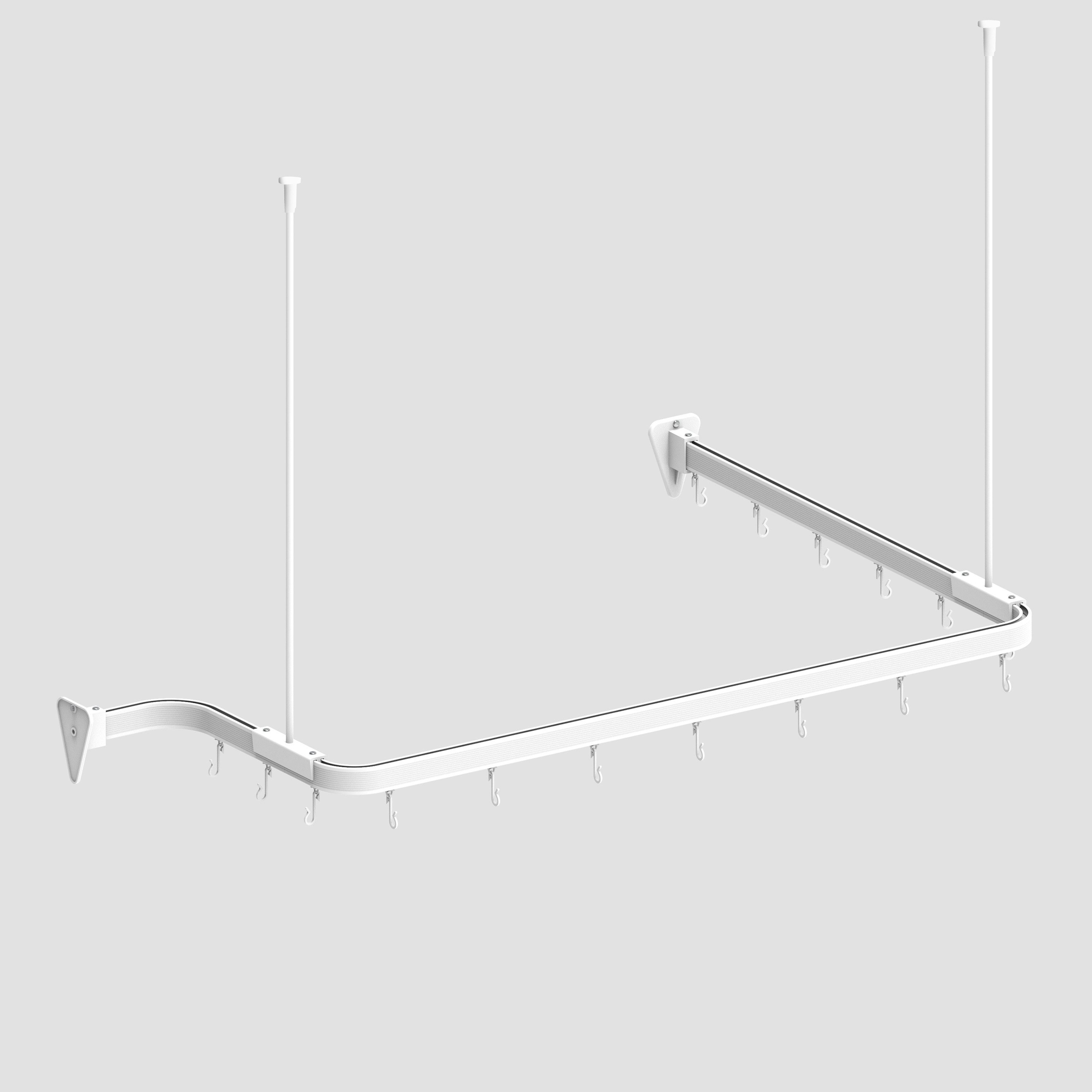 Euroshowers GmbH Duschvorhangstange Flexibel Weiß 300 cm, 1-läufig, Wand, Decke, Schrauben, Aluminium, Kann von Hand gebogen werden