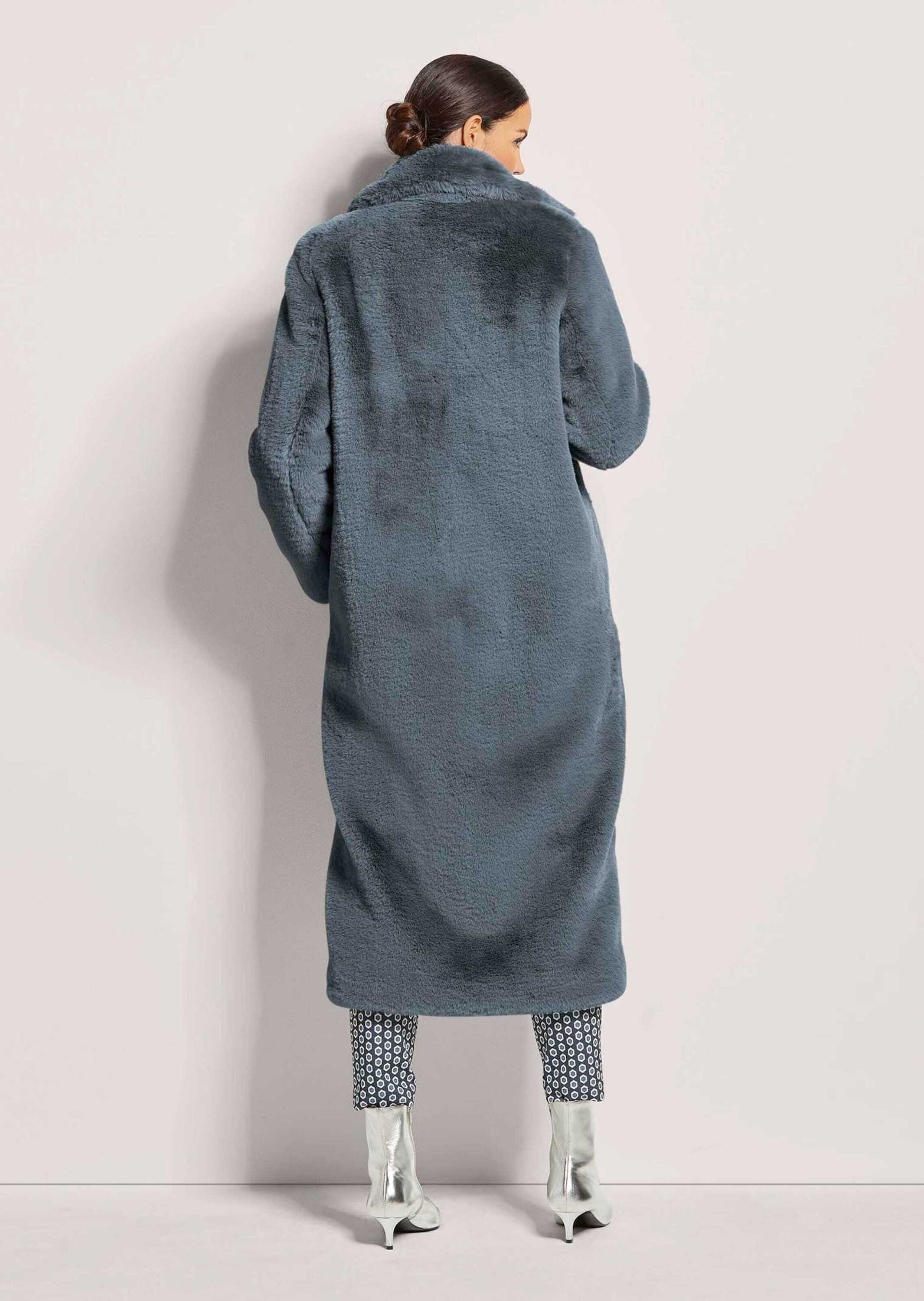 MADELEINE Kurzmantel Langer Faux-Fur-Mantel für Damen Kuscheliger Mantel mit Revers und Druckknöpfen