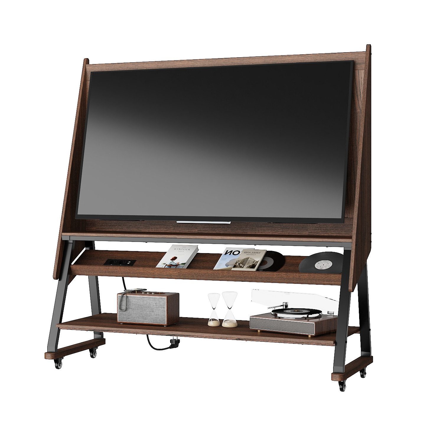 FUFU&GAGA TV-Ständer Mobiler TV-Ständer bis 55 Zoll, braun, MDF mit Rollen, 132,5×47×136 cm