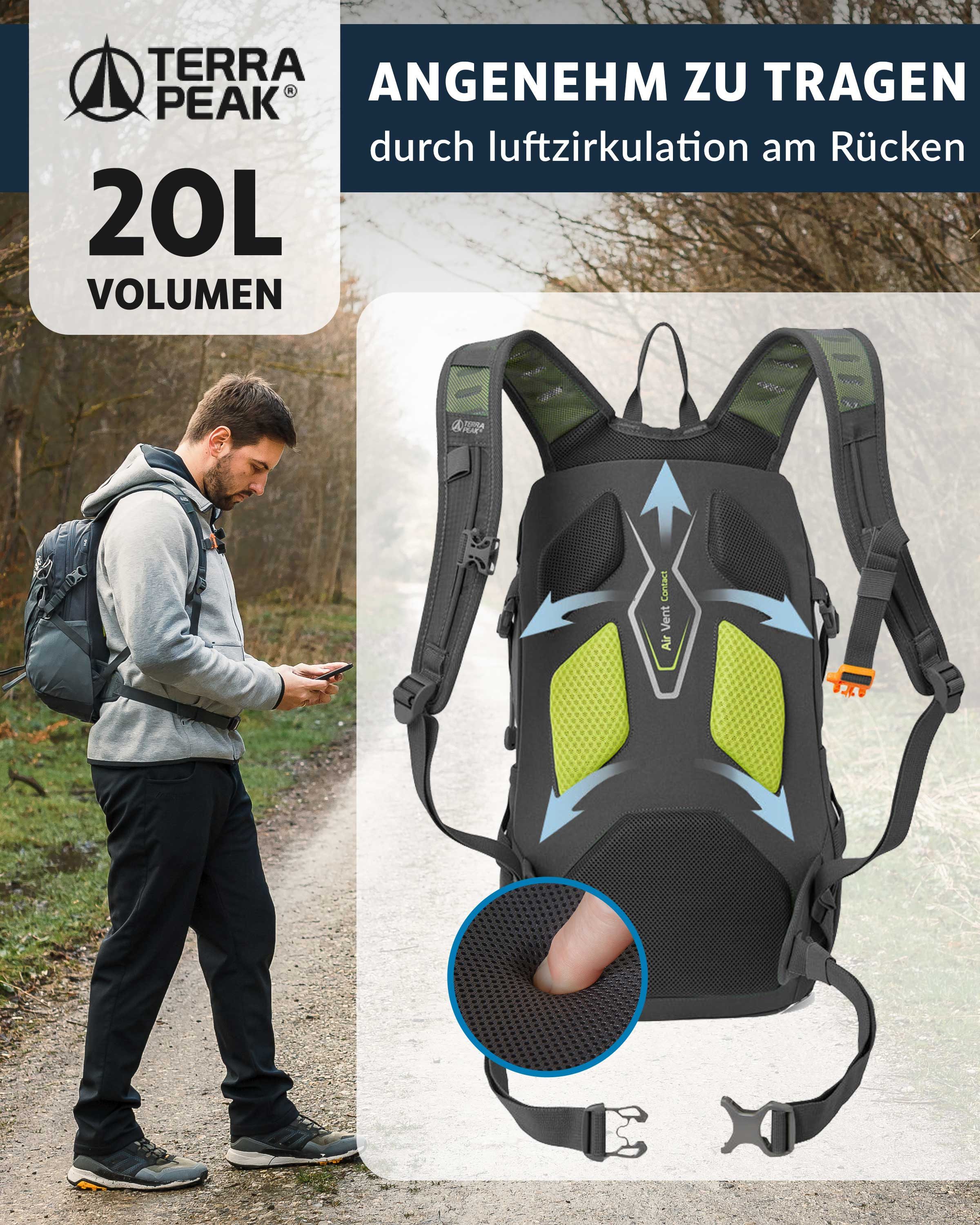 Terra Peak Sportrucksack Active 20, 20L klein mit YKK Reißverschluss Trekkingrucksack mit Hüftgurt