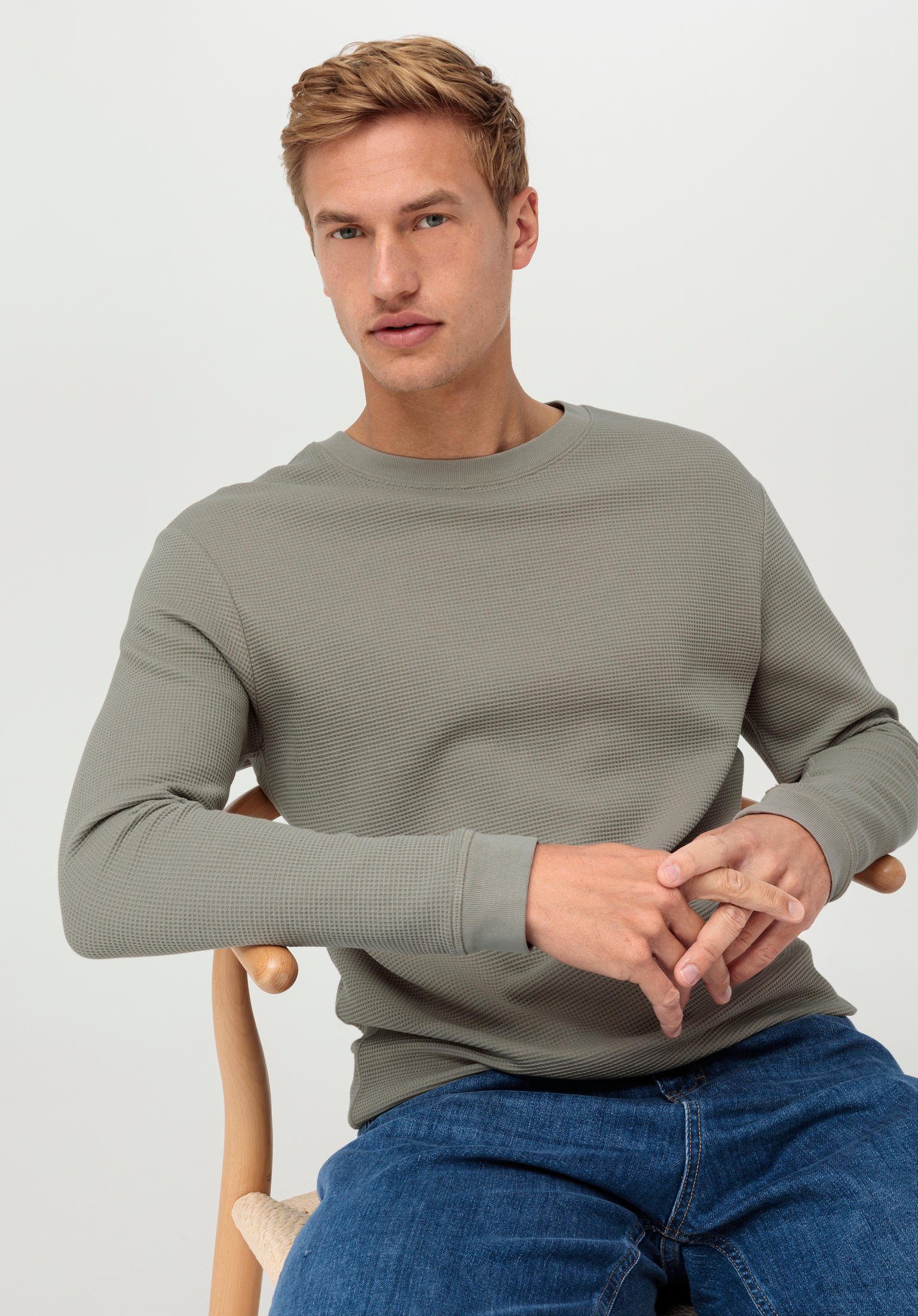 Hessnatur reiner Sweatshirt kieselgrau Bio-Baumwolle Regular (1-tlg) aus