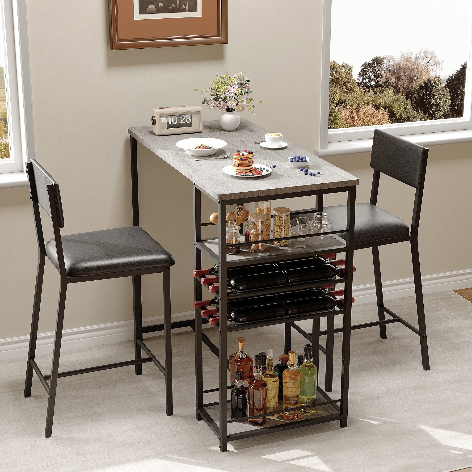 GarveeMore Essgruppe Esstisch-Set für 2, Bartisch mit 3 Ablagen Esstisch mi günstig online kaufen