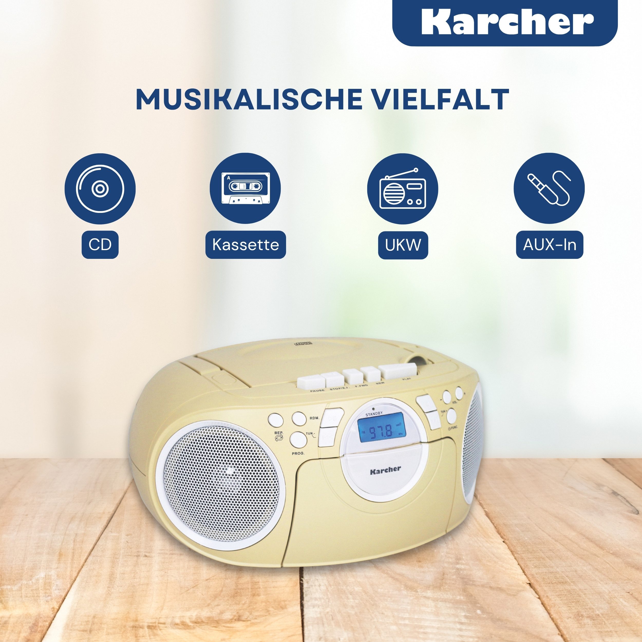 Karcher RR 5042-H Boombox (UKW (FM), 3 W, tragbarer CD-Player mit UKW Radio, Kassettendeck) – Bild 3 von 5
