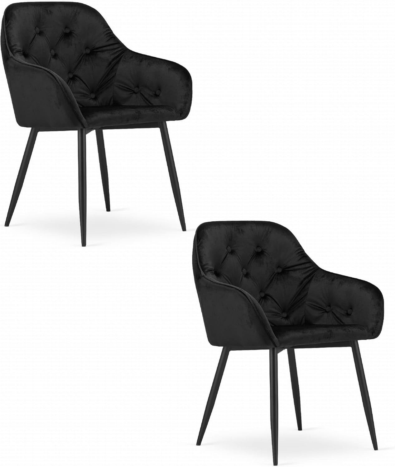 Esszimmerstuhl FORIO Stuhl Schwarz Samt mit Metallbeinen – Ergonomisch, 2er Set
