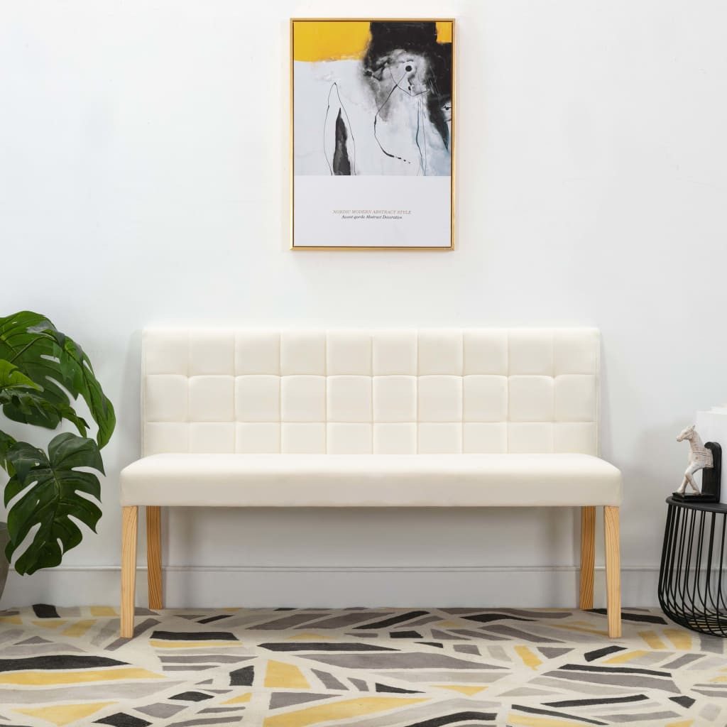 furnicato Truhenbank Bank 140 cm Creme Samt, Gepolstertes Flurmöbel mit Stepp-Design und Beinen aus Massivholz