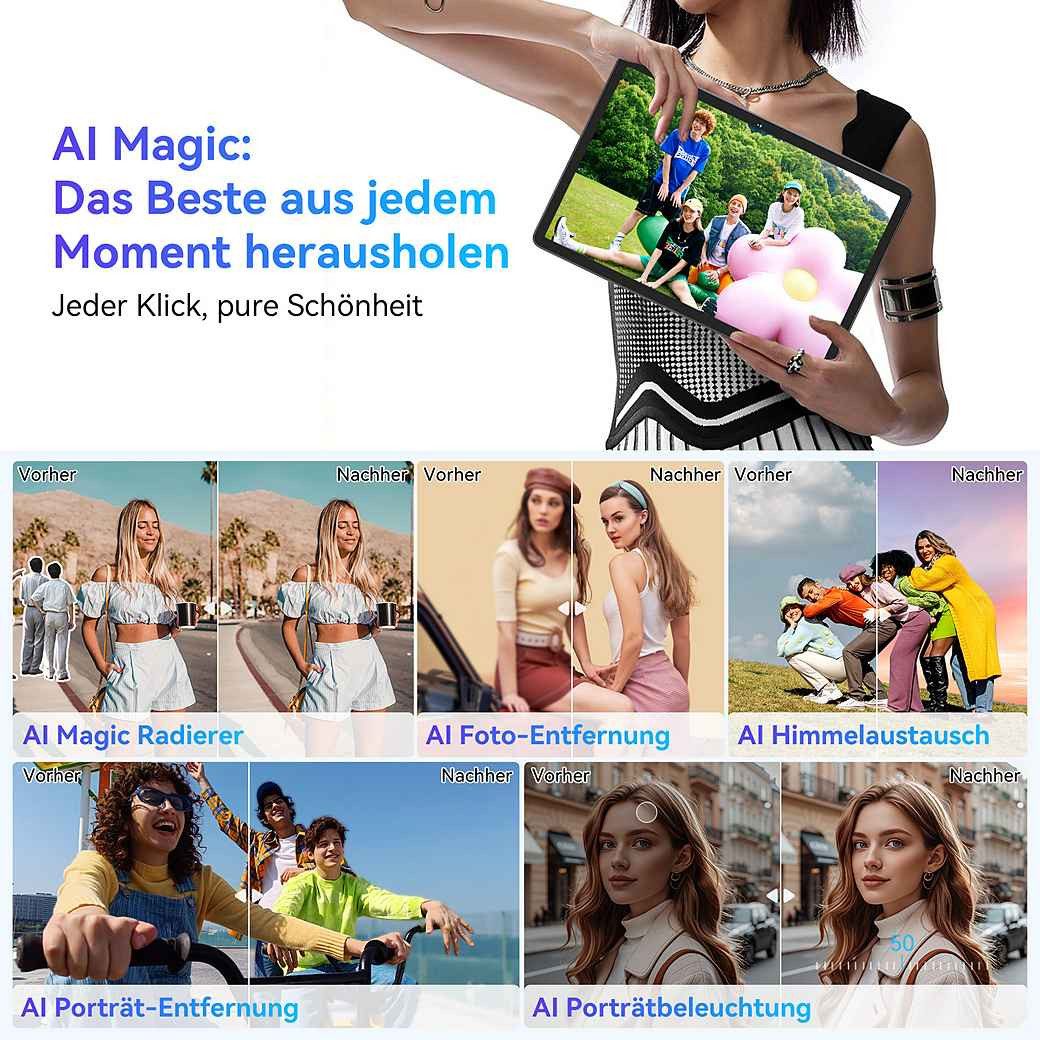 TABWEE W90 11'''4G LTE 8000 mAh Akku 256 GB [Upgrade Android 16 Via OTA] Tablet (11", 256 GB, 4G LTE, FHD Display, 8000 mAh Akku, Al Magic, Android 15) – Bild 4 von 5