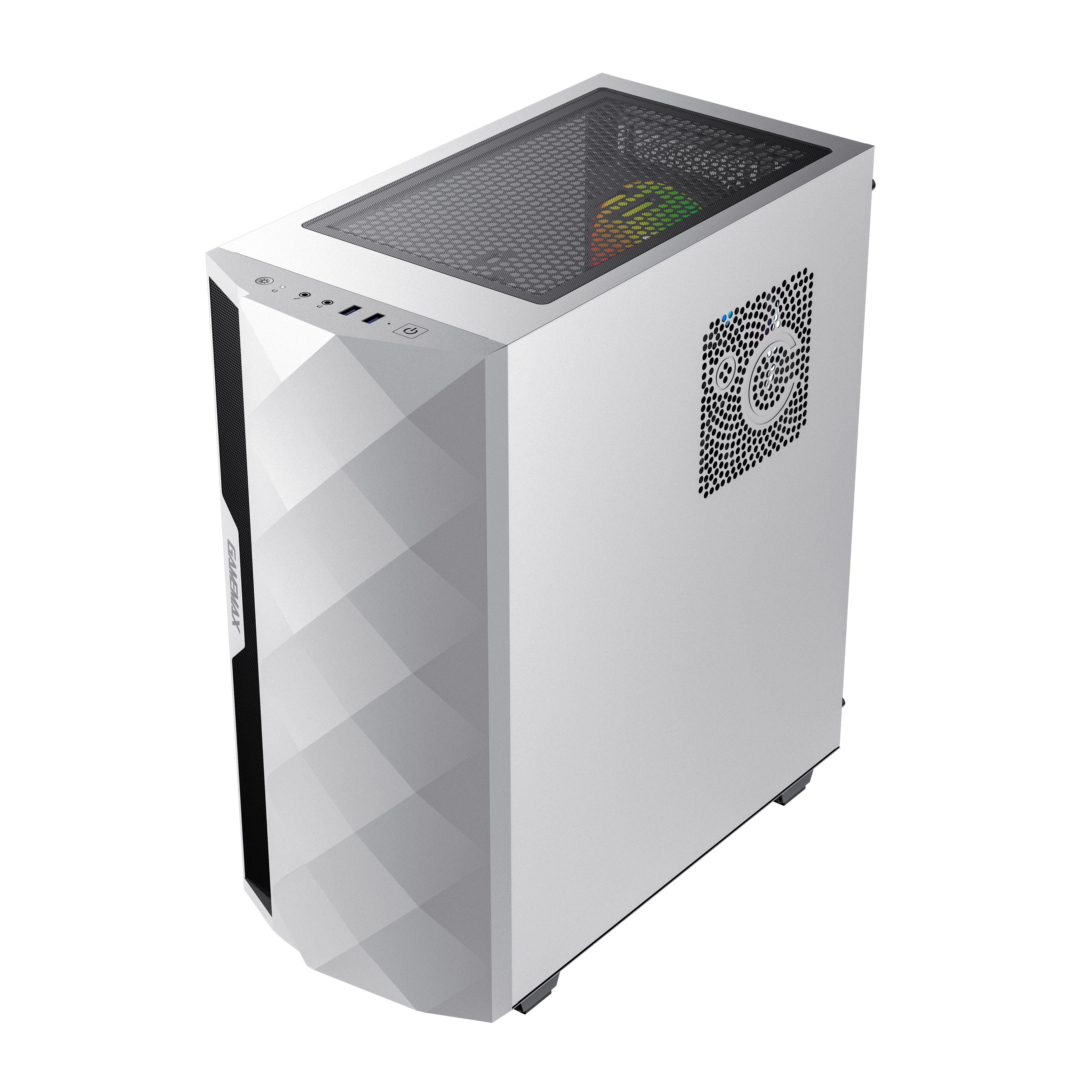 GAMEMAX Gaming-Gehäuse Diamond COC WT Midi-Tower USB3.0*1+1xUSB2.0, (gehärtetes Glas), HD-Audio, ATX inkl. 14cm Turbo COC Lüfter, weiß – Bild 4 von 5