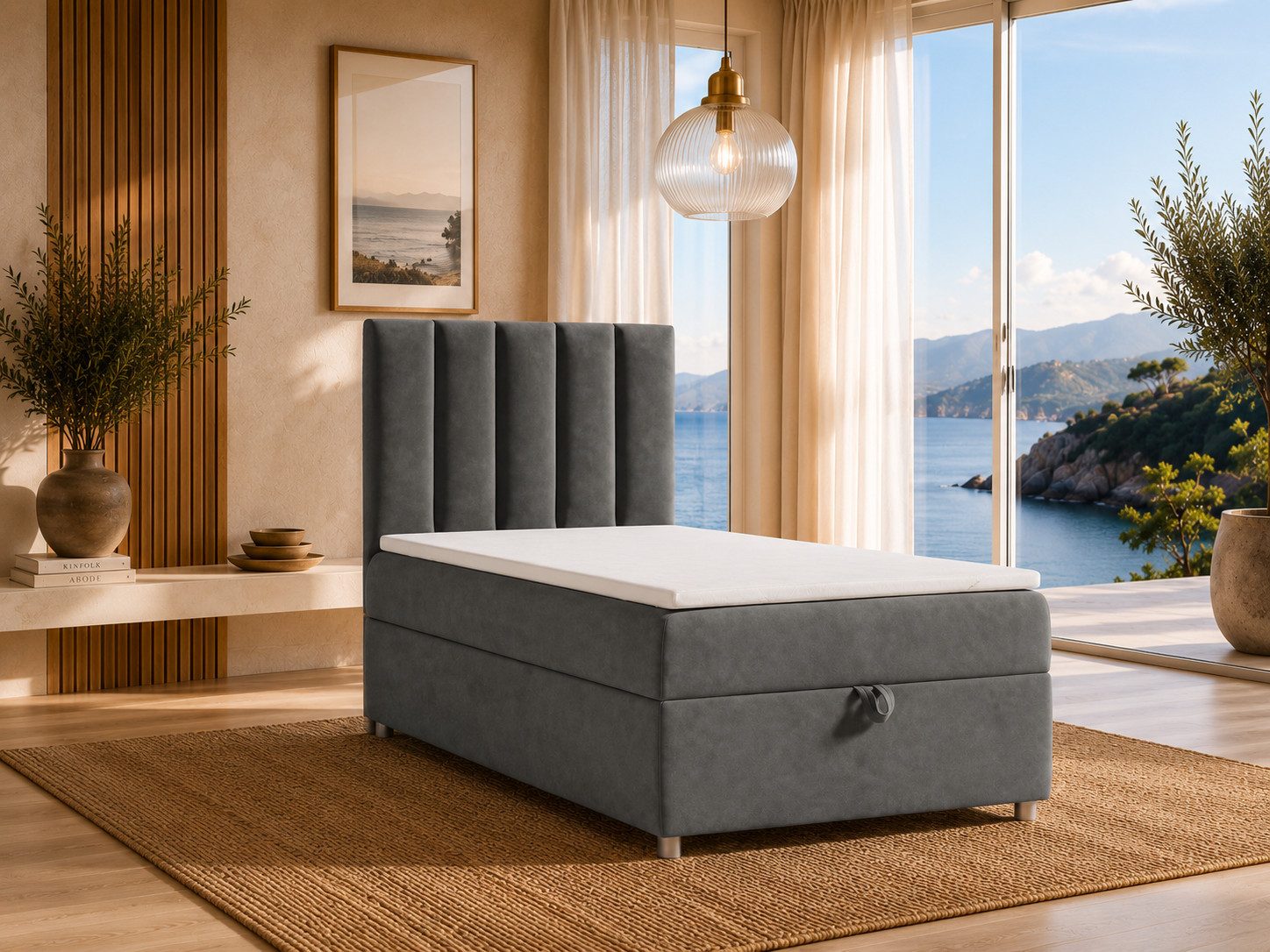 Best for Home Boxspringbett Trinity K10 SINGLE mit Bettkasten & Bonellfederkern, Komfort Topper H3 (Einzelbett, Polsterbett gepolstertes Kopfteil, Jugendbett, Kinderbett versch. Größen, 1-St., 70x200 80x200 90x200 100x200 cm), Stauraum unter dem Bett, Erg