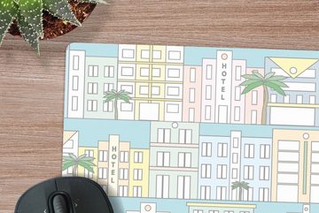 MuchoWow Gaming Mauspad Miami - Skyline - Muster - USA (1-St), Mousepad mit Rutschfester Unterseite, Gaming, 40x40 cm, XXL, Großes