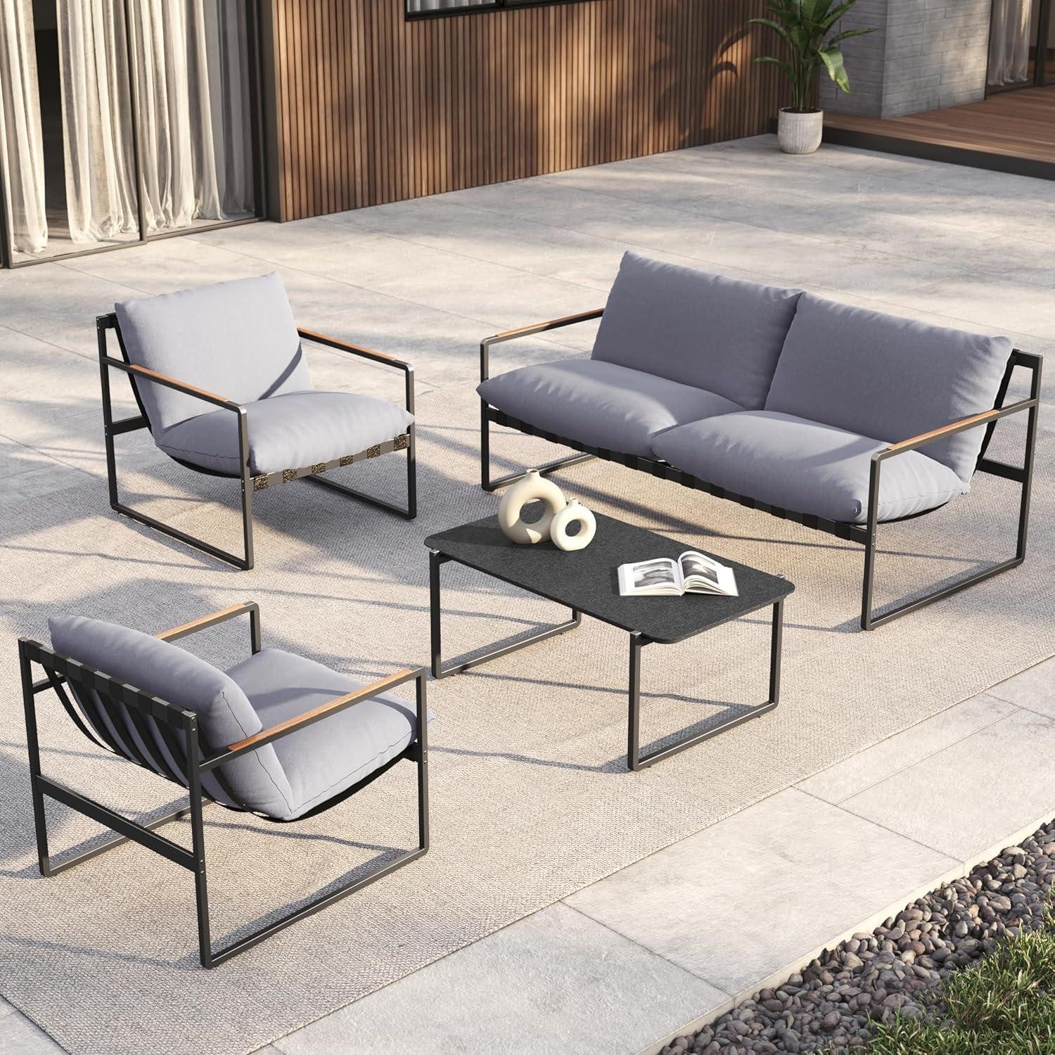 LuxusKollektion Gartenlounge-Set Gartenmöbel-Set 4-Sitzer mit Kissen, günstig online kaufen