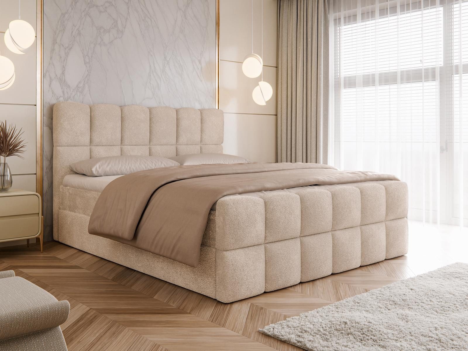 Compleo Boxspringbett Wolkenbett mit zwei Bettkästen, Bezug: Bouclé, Designer Bett