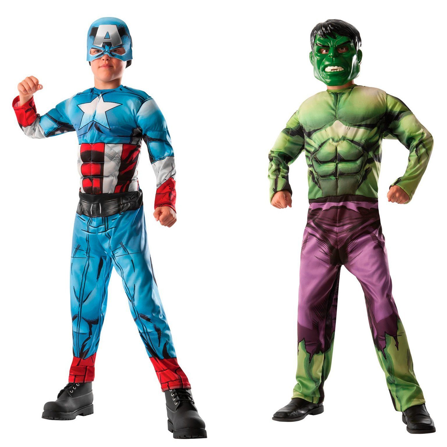 Rubie´s Kostüm Hulk & Captain America Wende-Overall für Kinder, Wenn mal die Entscheidung schwerfällt: zwei Marvel-Superhelden