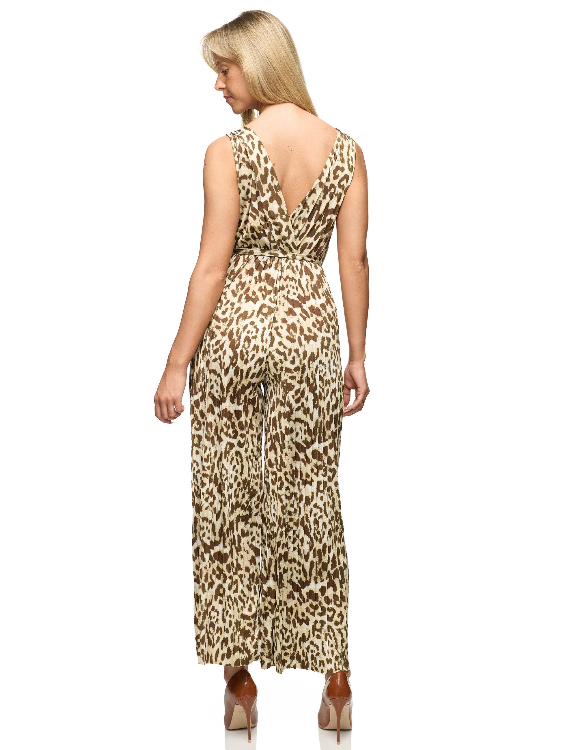 Worldclassca Jumpsuit Worldclassca Jumpsuit mit Gürtel Pleated Leo Overalls Ärmellos Sommer ANIMAL PRINT - LEOPARD LOOK