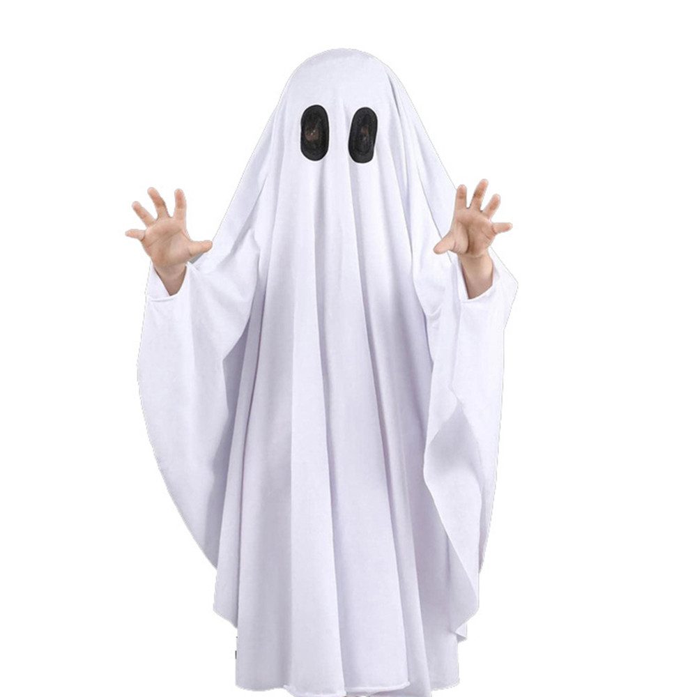 nsihing Vampir-Kostüm Halloween Gespenst Kostüm, Weiß Umhang Cape, Lächelnd Geist Poncho, für Kinder Karneval Fasching Cosplay