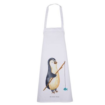 Mr. & Mrs. Panda Kochschürze Pinguin Angler - Weiß - Geschenk, Schürze, Fischer, Kochschürze, Küch, (1-tlg), Mit süßen Motiven