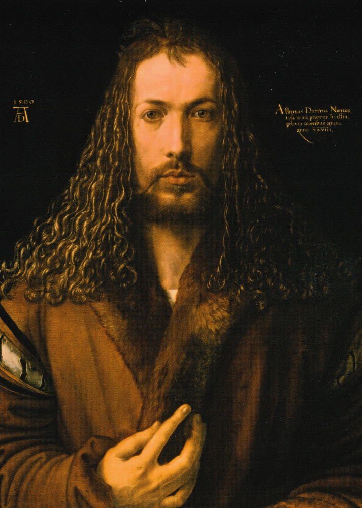 Postkarte Kunstkarte Albrecht Dürer "Selbstbildnis im Pelzrock"