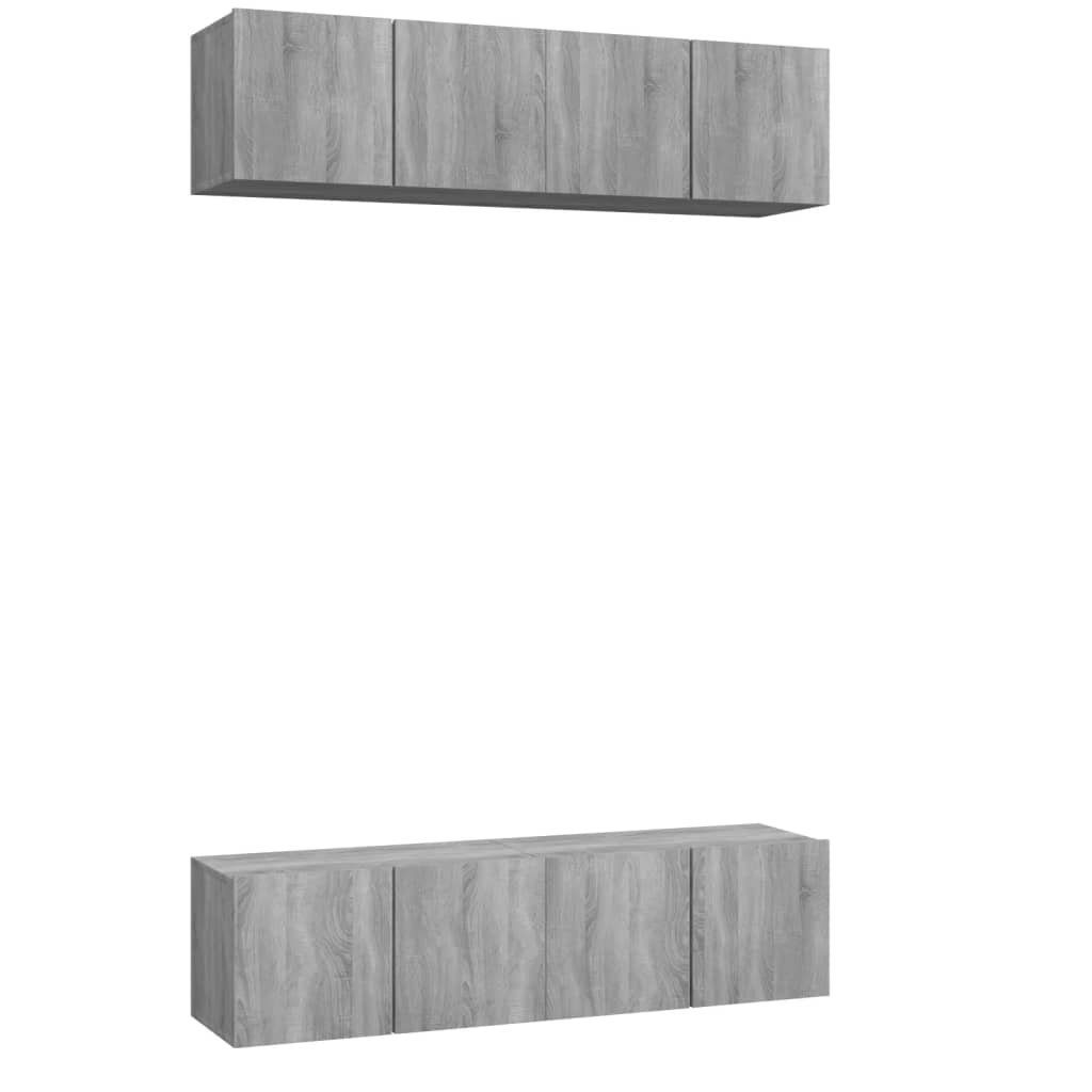 vidaXL Holzwerkstoff 60x30x30 (4-St) 4 cm Sonoma Stk. Grau TV-Schrank TV-Wandschränke