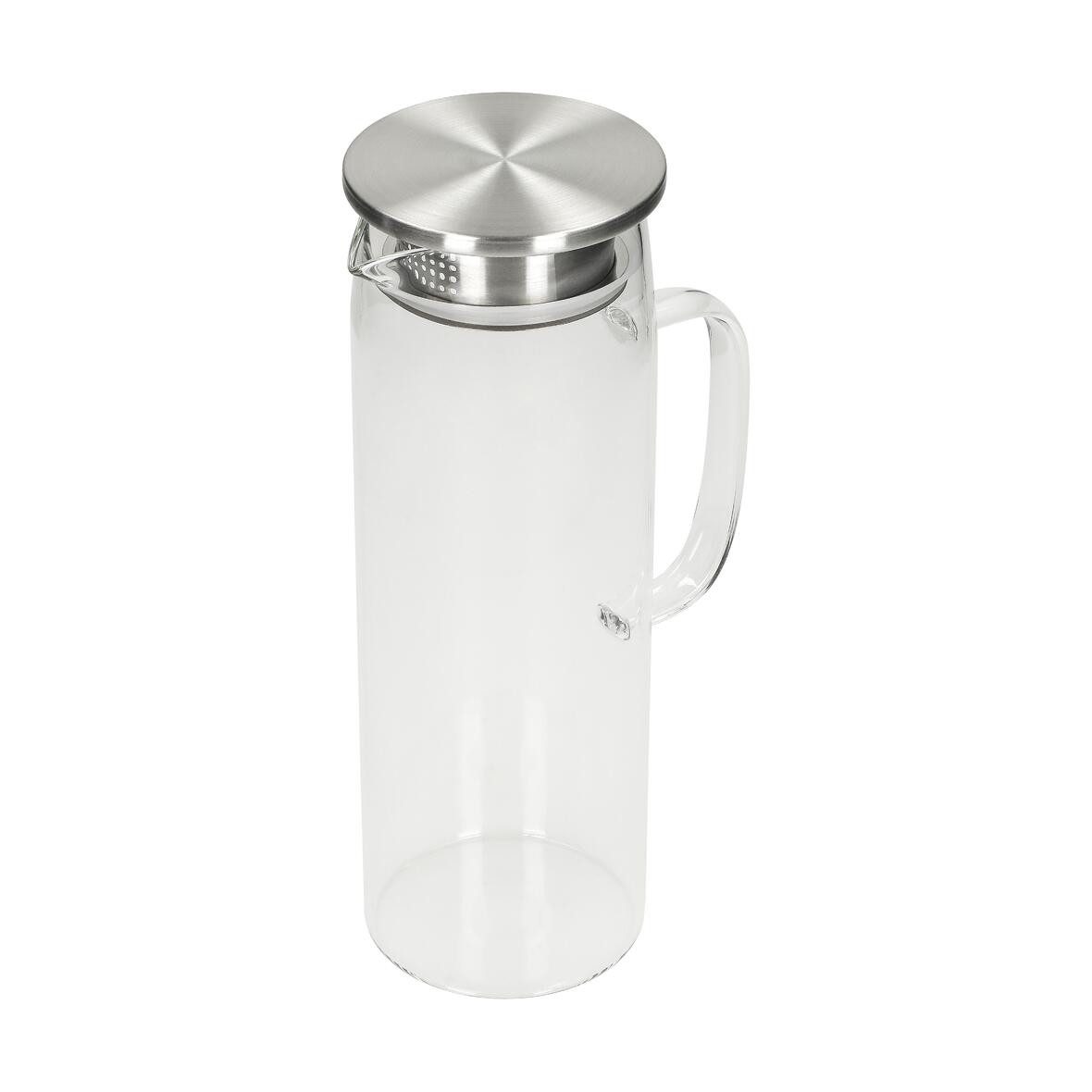 elasto Wasserkaraffe Glaskaraffe mit Deckel und Sieb 1,5 Liter aus Borosilikatglas