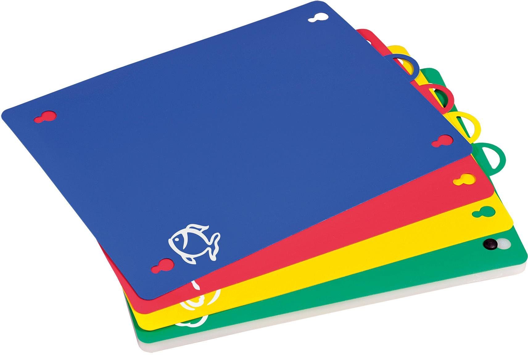 KESPER® Schneidebrett, Kunststoff, (Set, 5-St., 1 Schneidbrett, 4 Schneidunterlagen)