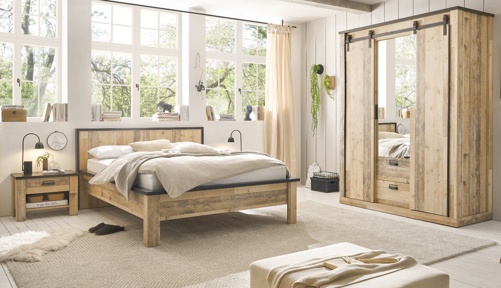 Furn.Design Komplettschlafzimmer Stove, (in Used Wood, 4-teilig, Liegefläche 140x200 cm), mit Soft-Close