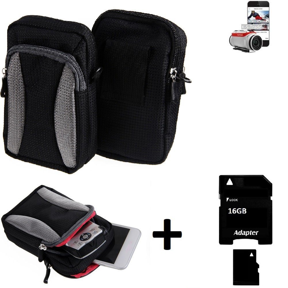 Kamera Tasche für TomTom Bandit Umhängetasche 16GB Speicherkarte Gürteltasc 