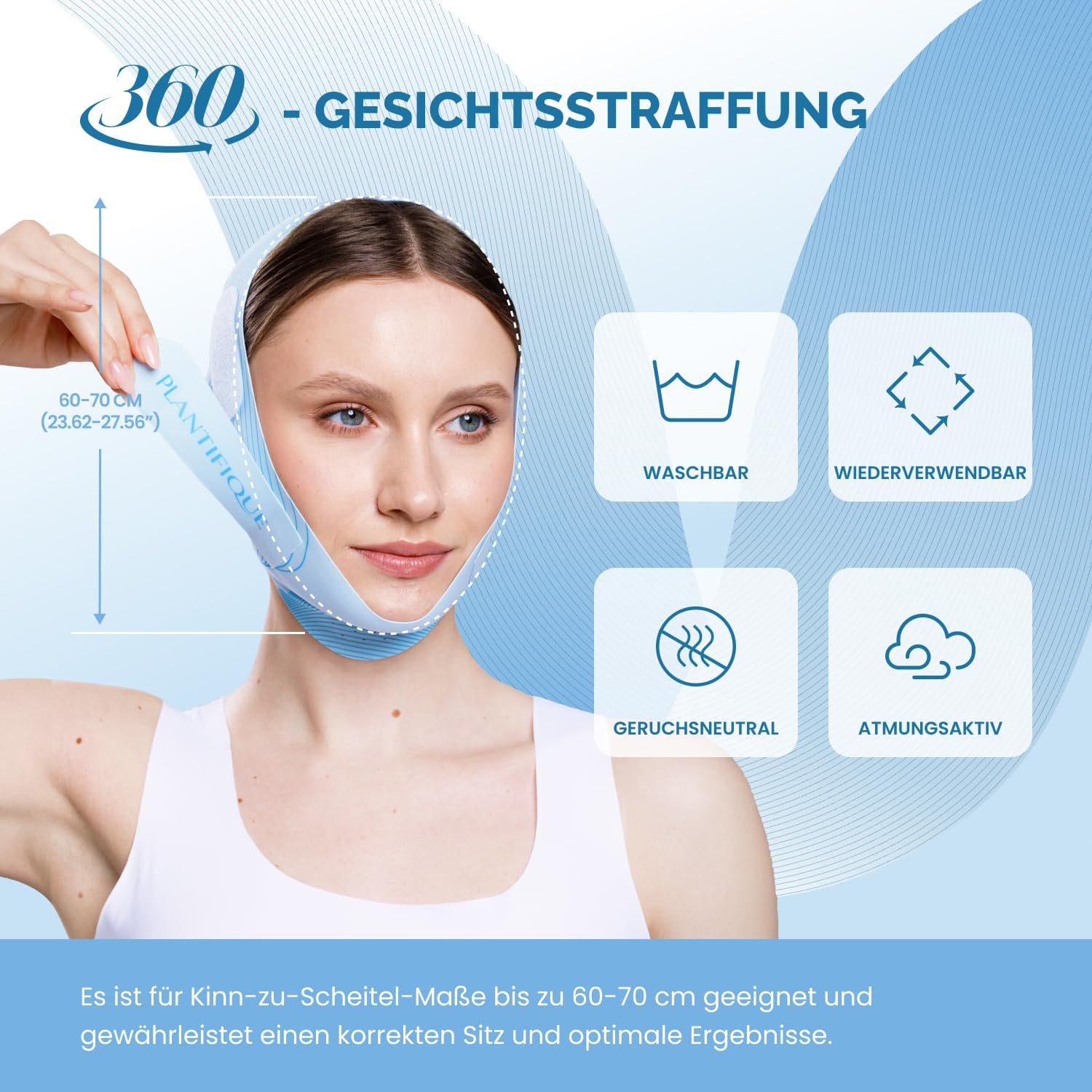 PLANTIFIQUE Gesichtsmaske Kinnmaske Doppelkinn Wiederverwendbar Beauty-Accessoire, V-Line Gesichtsmaske für definierte Gesichtskonturen