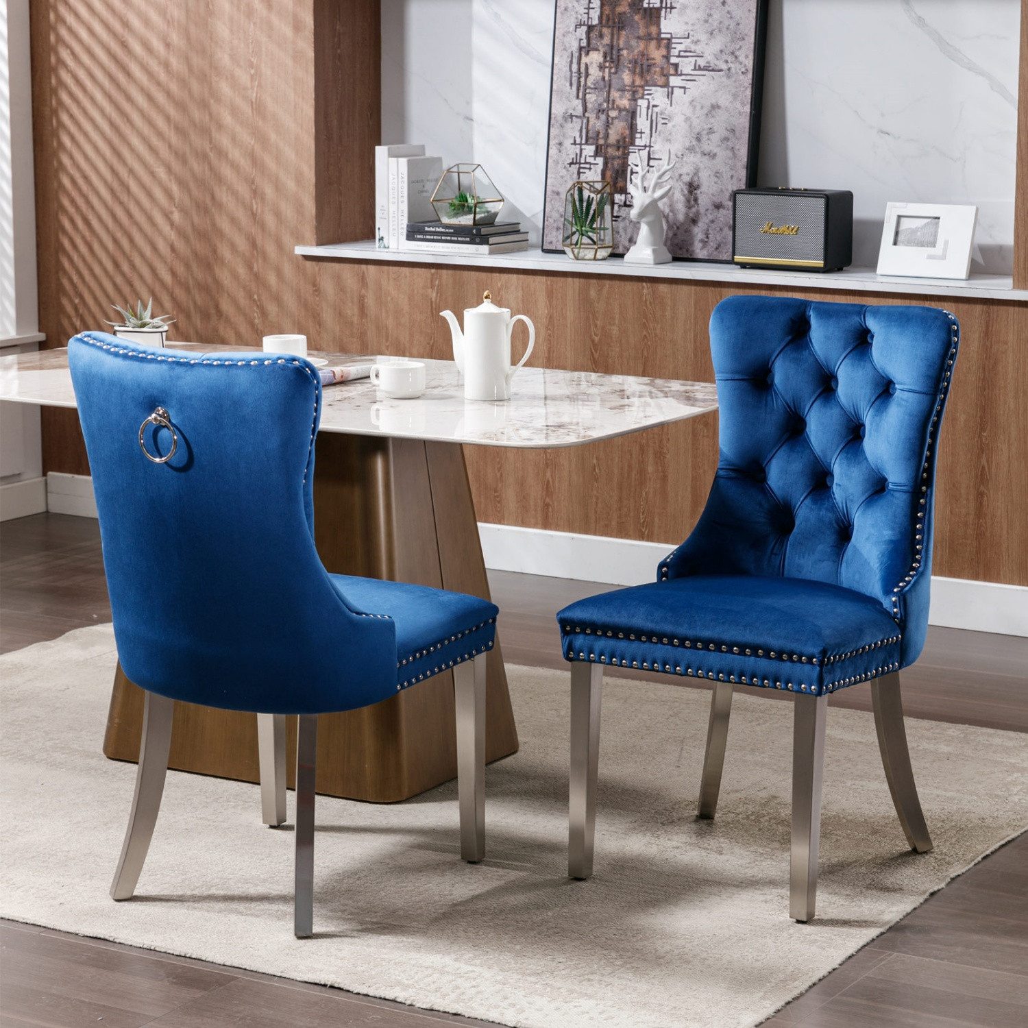 ANYSUN Esszimmerstuhl Esszimmerstühle 2er Set, Küchenstühle 2er Set, (Tufted Hoher Rücken Esstisch Stühle), Samt Weich Gepolstert Essstuhl,Nieten Dekoration, Be – Bild 2 von 5