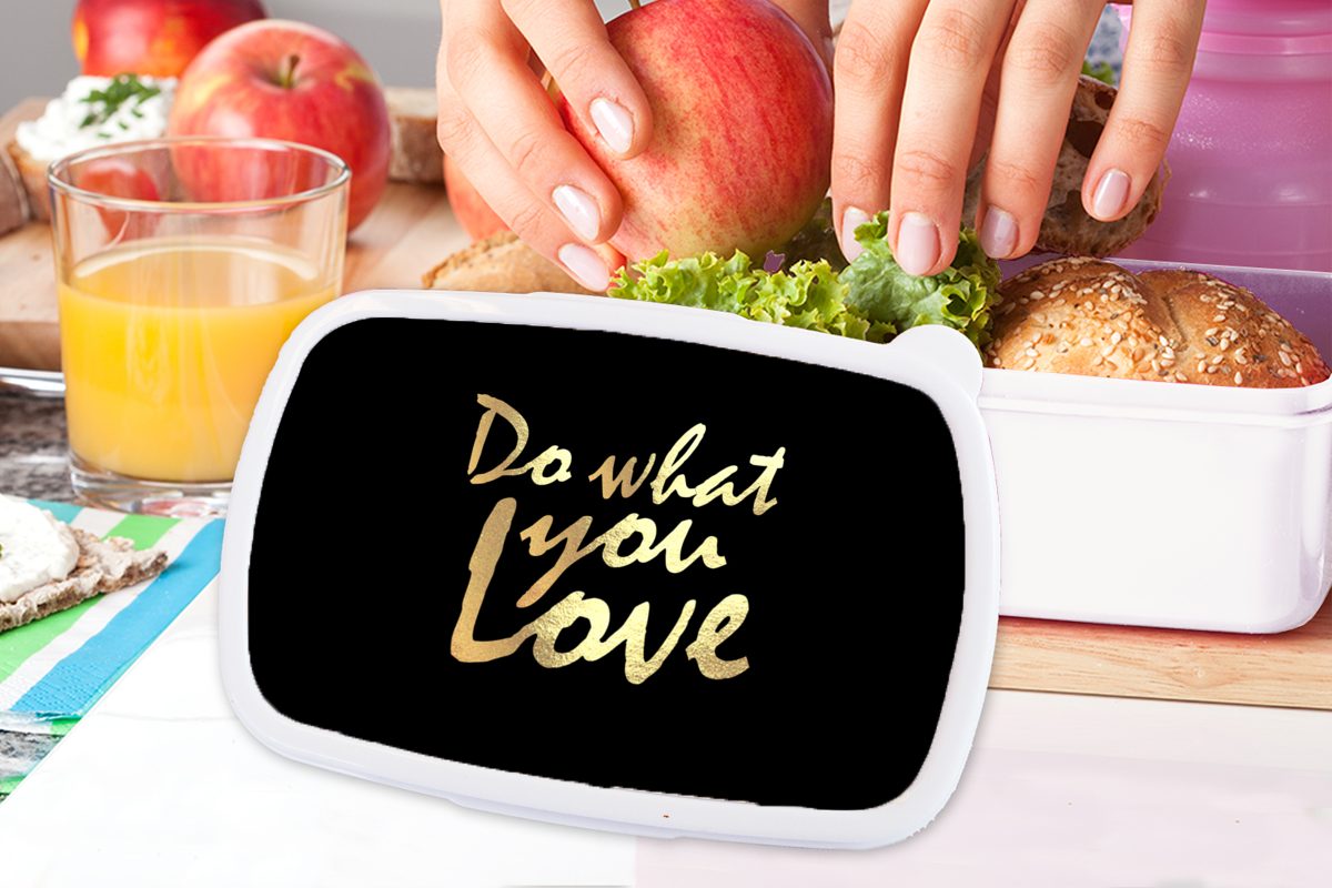 MuchoWow Lunchbox Zitat - Liebe Erwachsene, Brotbox (2-tlg), Kunststoff, für - Kinder Gold, und Jungs Mädchen für und weiß Schwarz Brotdose, 