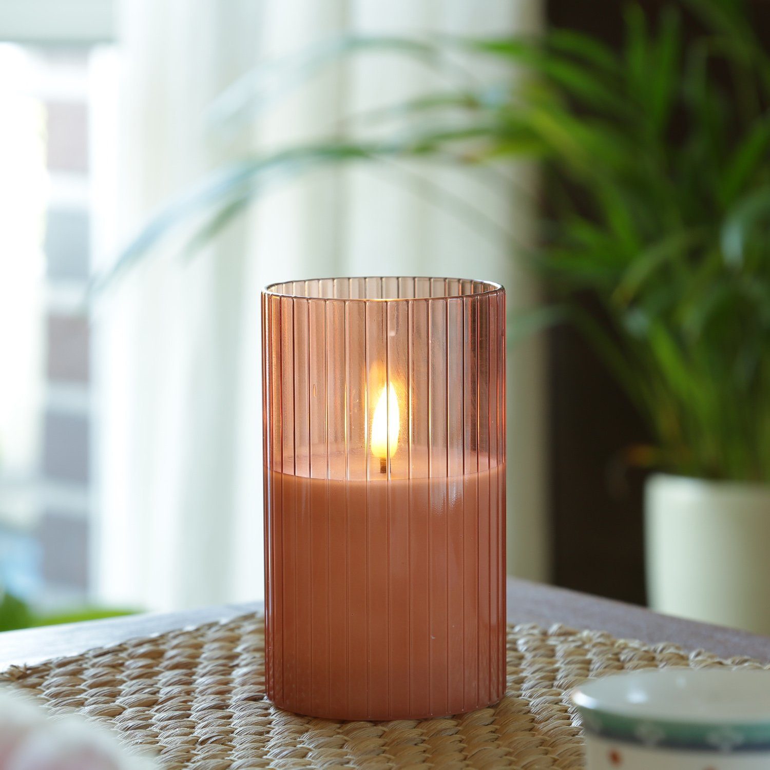 MARELIDA LED-Kerze LED Kerze im Glas Windlicht Echtwachs Timer H: 12,5cm D: 7,5cm rosa (1-tlg)