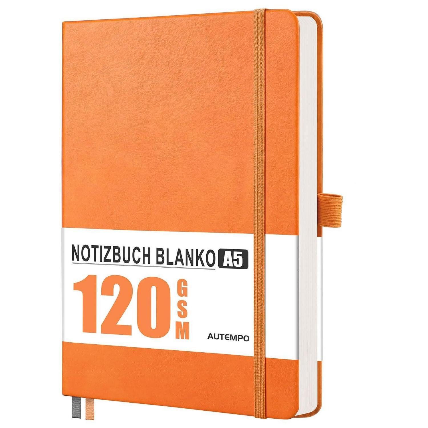 LuxusKollektion Skizzenbuch Notizbuch A5 Blanko Orange Hardcover in Lederoptik