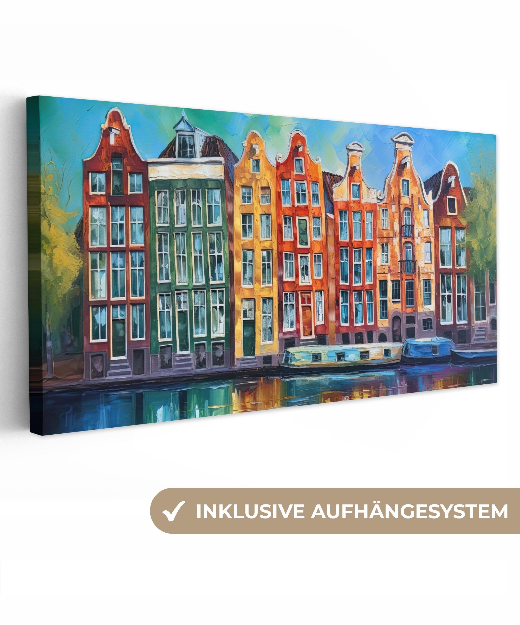 OneMillionCanvasses® Leinwandbild Panorama Amsterdam - Ölfarbenoptik - Grac günstig online kaufen