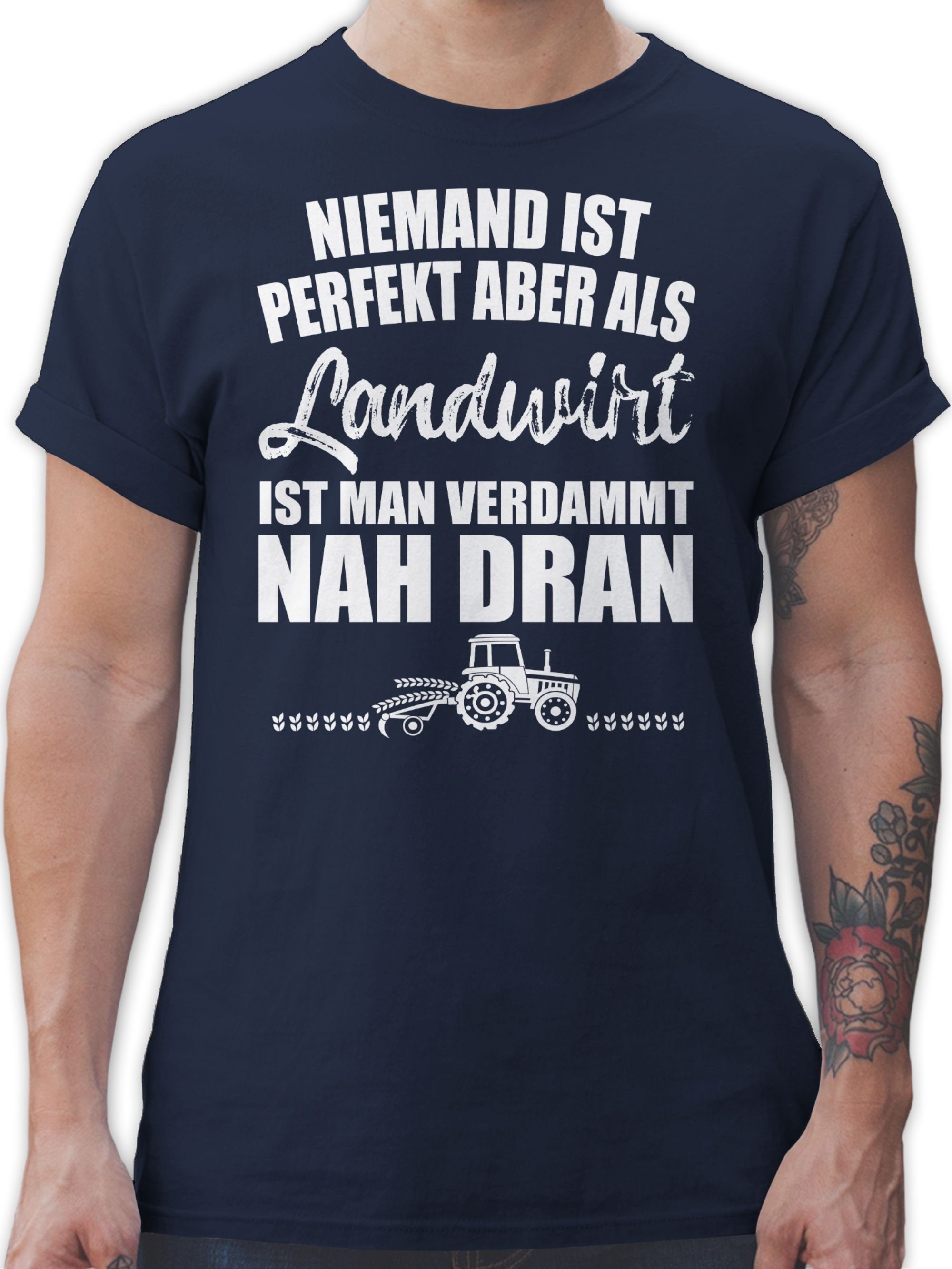 Shirtracer T-Shirt Landwirt Bauer Navy Geschenk Blau - Niemand perfekt 03 Landwirt ist