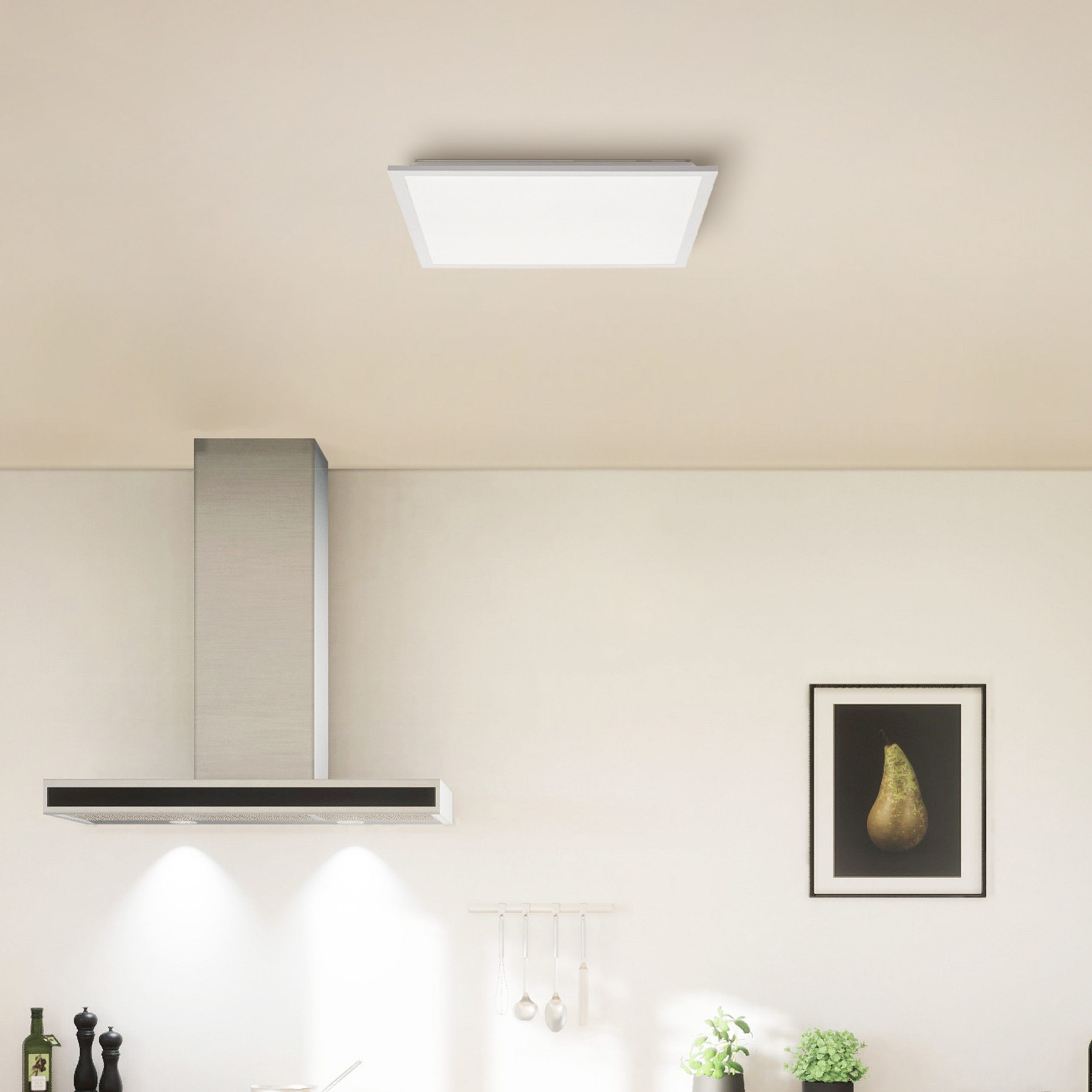 Lightbox Deckenleuchte, LED fest integriert, Warmweiß, LED Deckenaufbau-Paneel, 45x45 cm, 2700 lm, 2700 K, Aluminium, weiß
