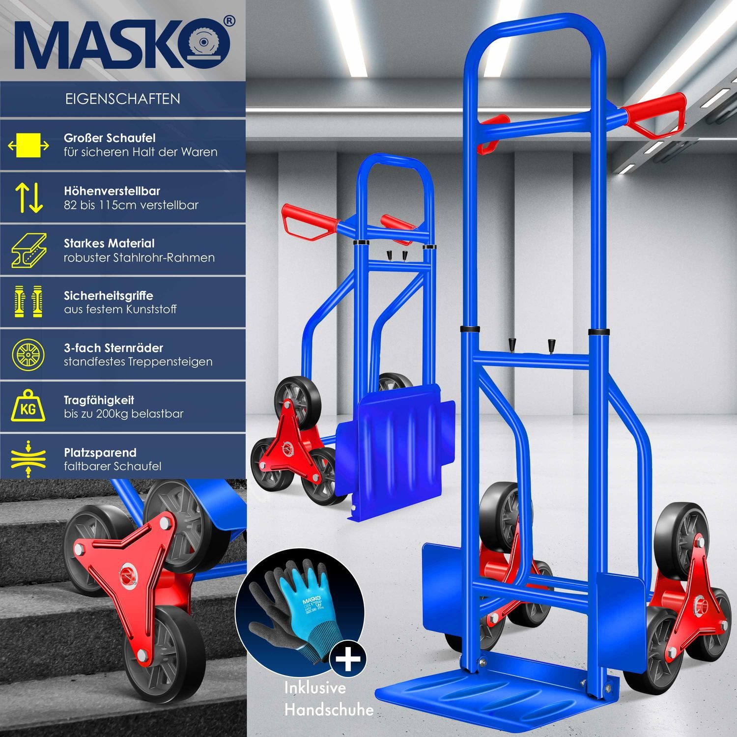 MASKO Sackkarre, Treppenkarre Sackkarre 200kg Transportkarre Treppensteiger