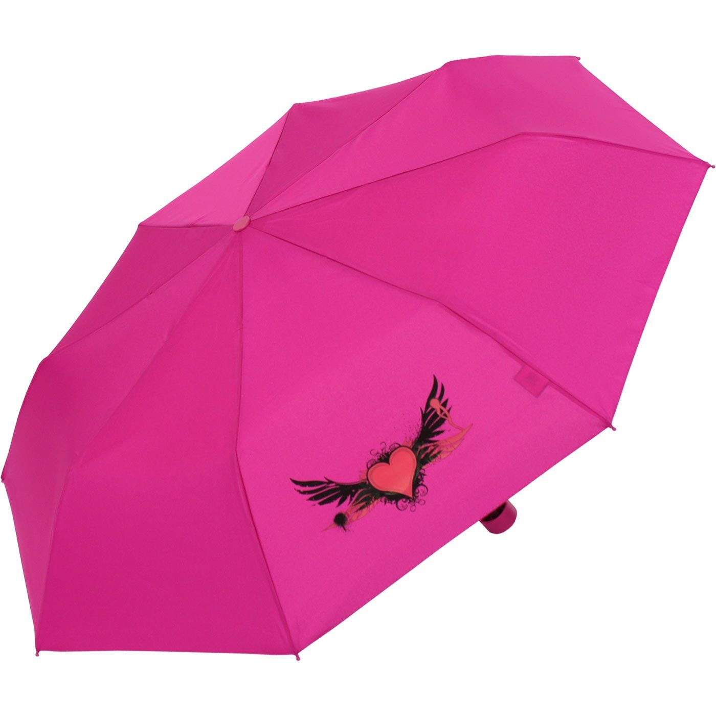 Schulweg Kids derby Taschenregenschirm leicht Mini - coolen Motiven den für Schirm flieder, leichter heart mit Kinderschirm Mädchen ein