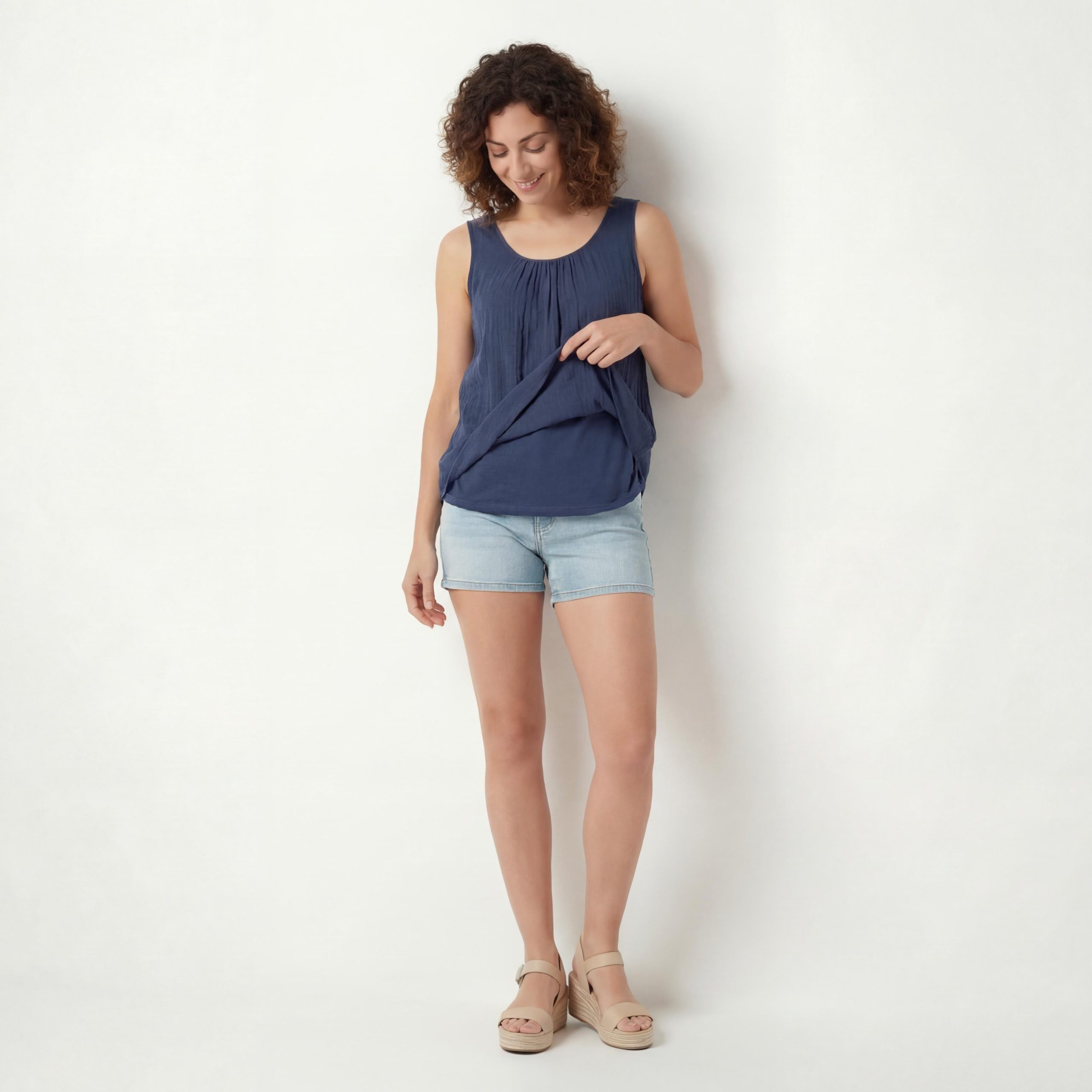 OriginalYou Trägertop Damen Sommer Top Leinenoptik blickdichtes Oberteil mit Innentop Größen von 36 bis 48, Unifarben, Rundhals – Bild 3 von 5