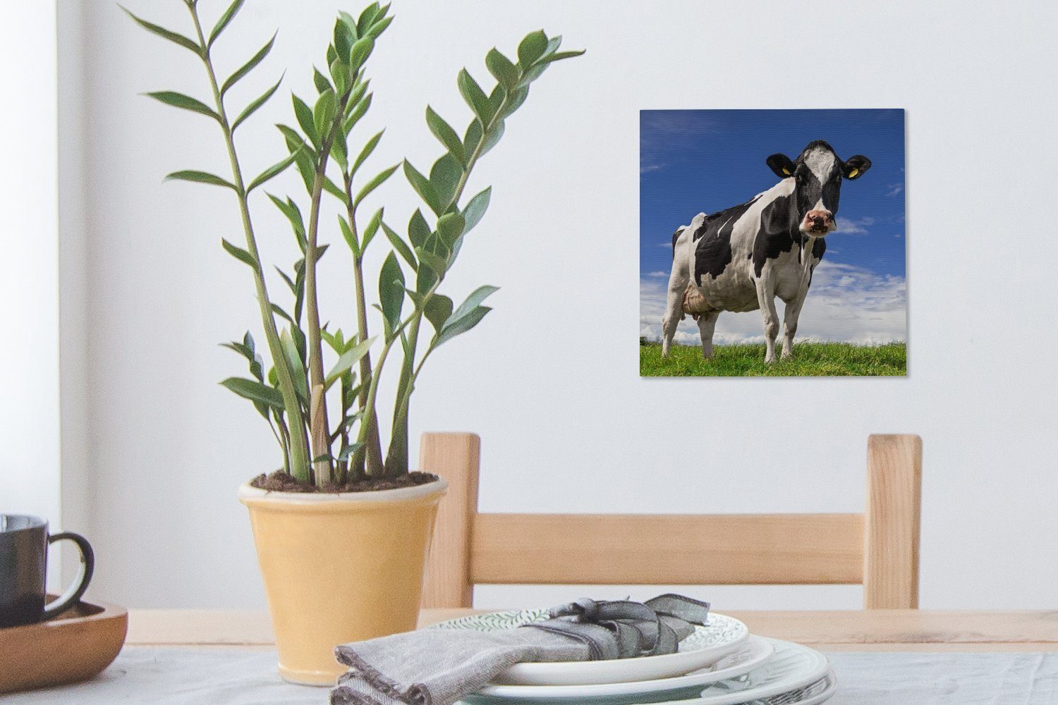 Kuh Tiere, Gras OneMillionCanvasses® - St), für - Blau (1 bunt Leinwandbild - Wohnzimmer Schlafzimmer Bilder Leinwand
