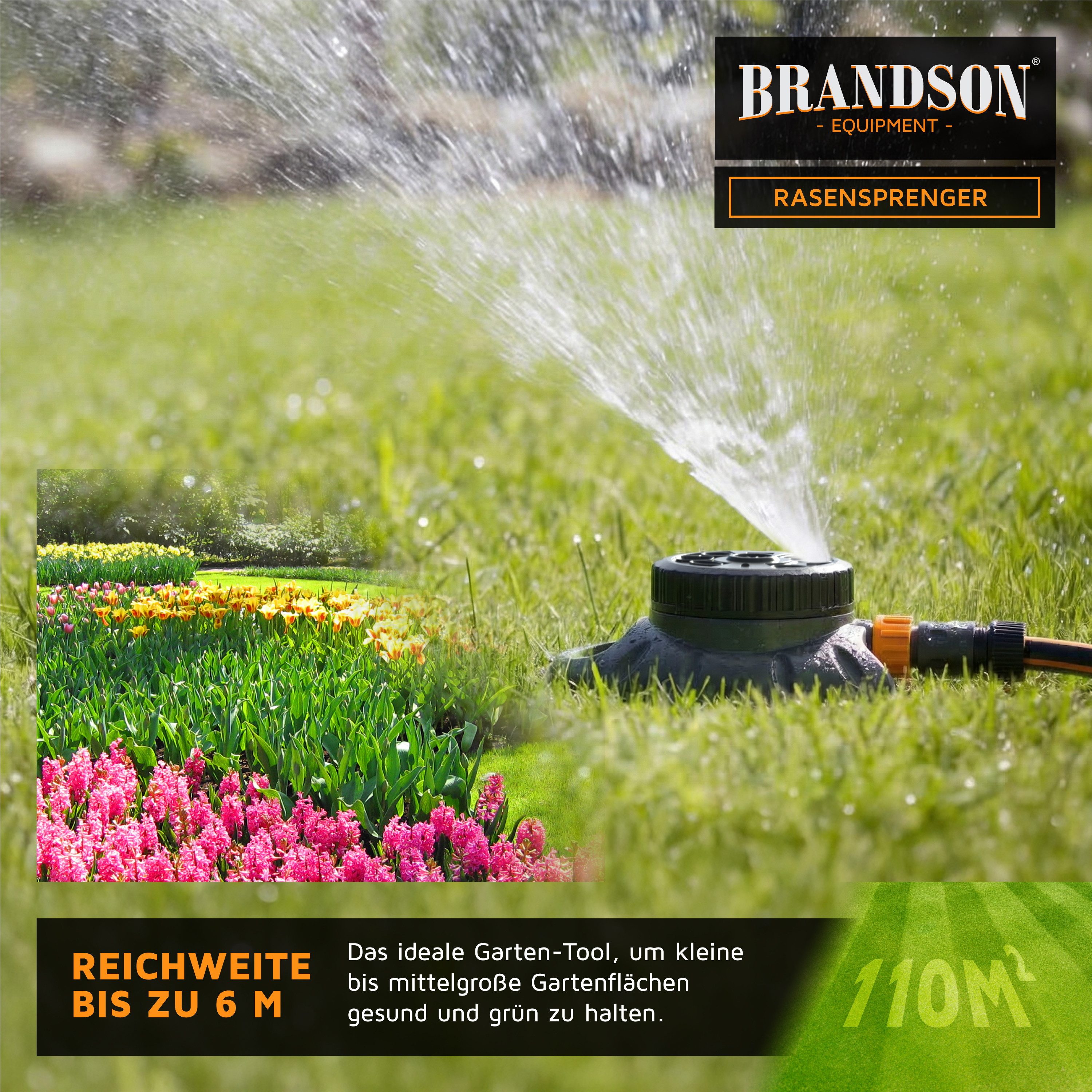 Brandson Vielflächenregner Garten Sprinkler, 360° Rasensprenger, 8 Sprühmodi, 110m² Bewässerung, für Flächen bis 110 m², (1-St), Vollkreis bis Strahlfächer, Flächenregner, Wasserstrahl einstellbar