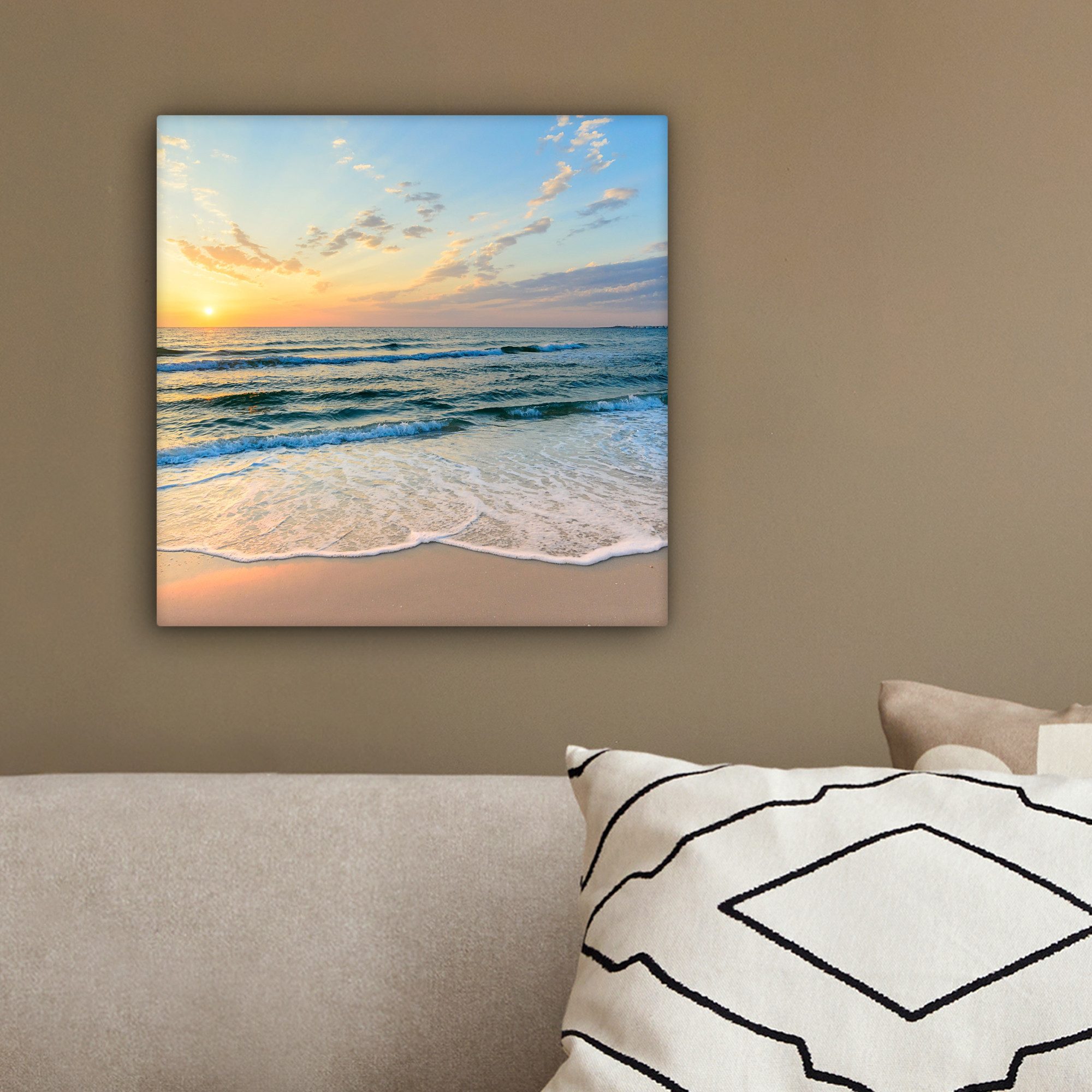 OneMillionCanvasses® Leinwandbild Strand - Meer - Sonnenuntergang - Golf, Fotodruck (1 St), Wandbild, Deko Schlafzimmer Wohnzimmer Flur 20x20 cm – Bild 4 von 5